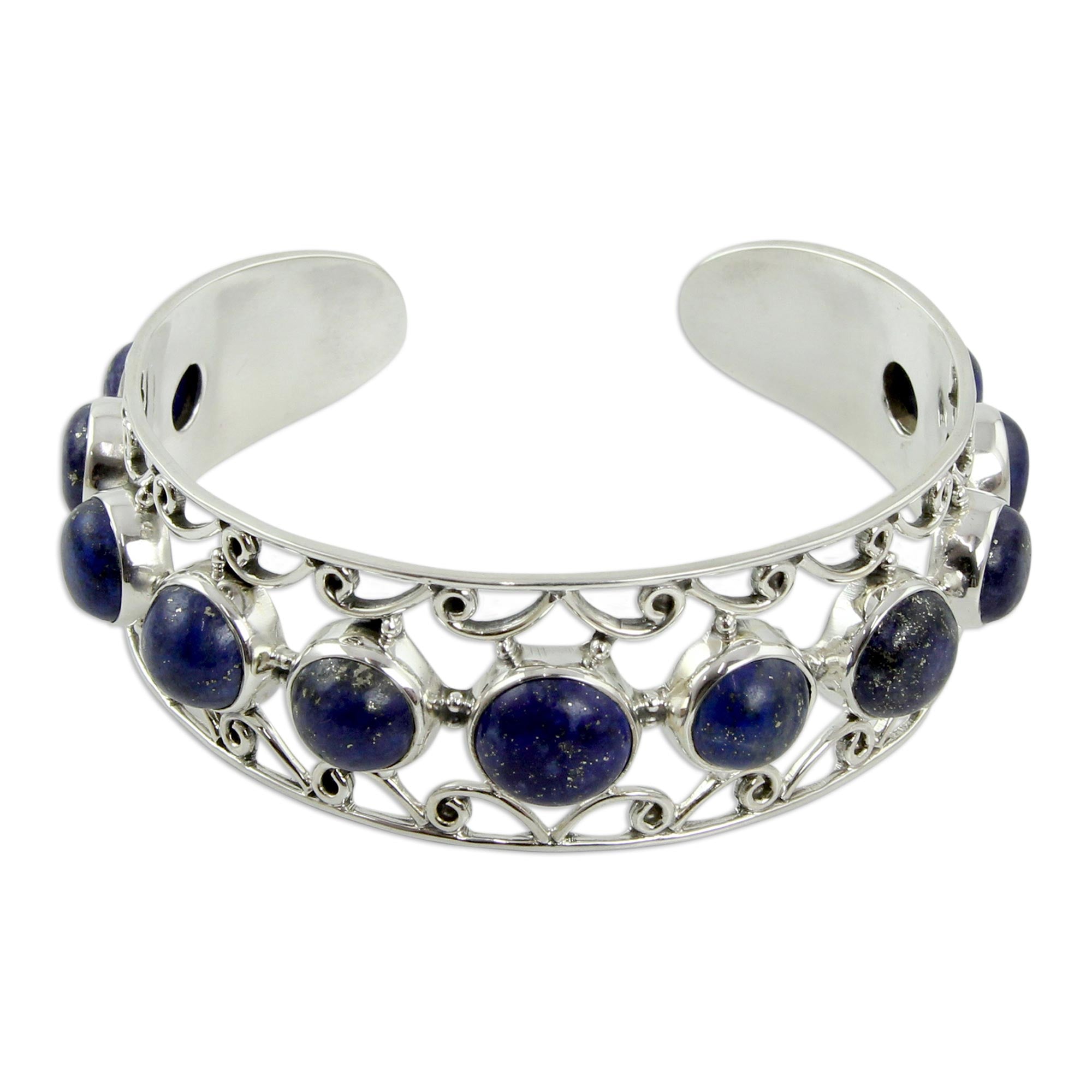 Premium Lapis Lazuli Sterling Silver Cuff Bracelet - Handcrafted in India