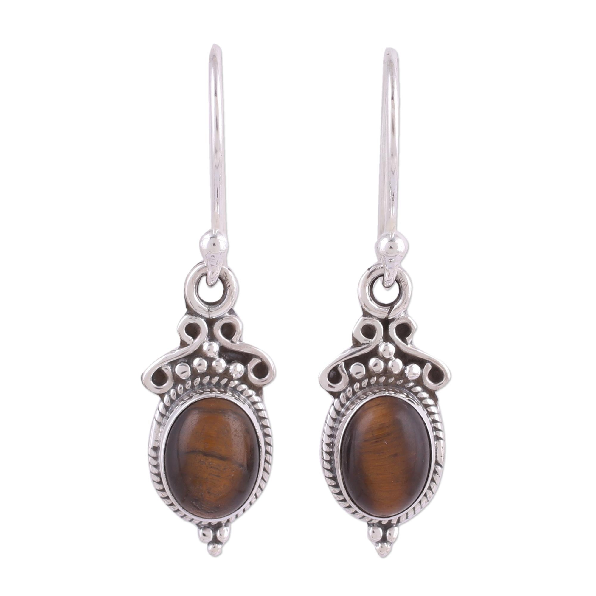 Premium Tiger's Eye Sterling Silver Dangle Earrings - Handcrafted in India