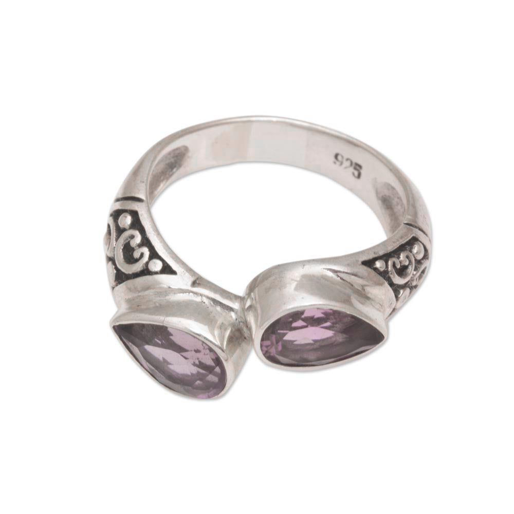 Premium Temple Tears Teardrop Amethyst & Silver Cocktail Ring – Handcrafted in Bali