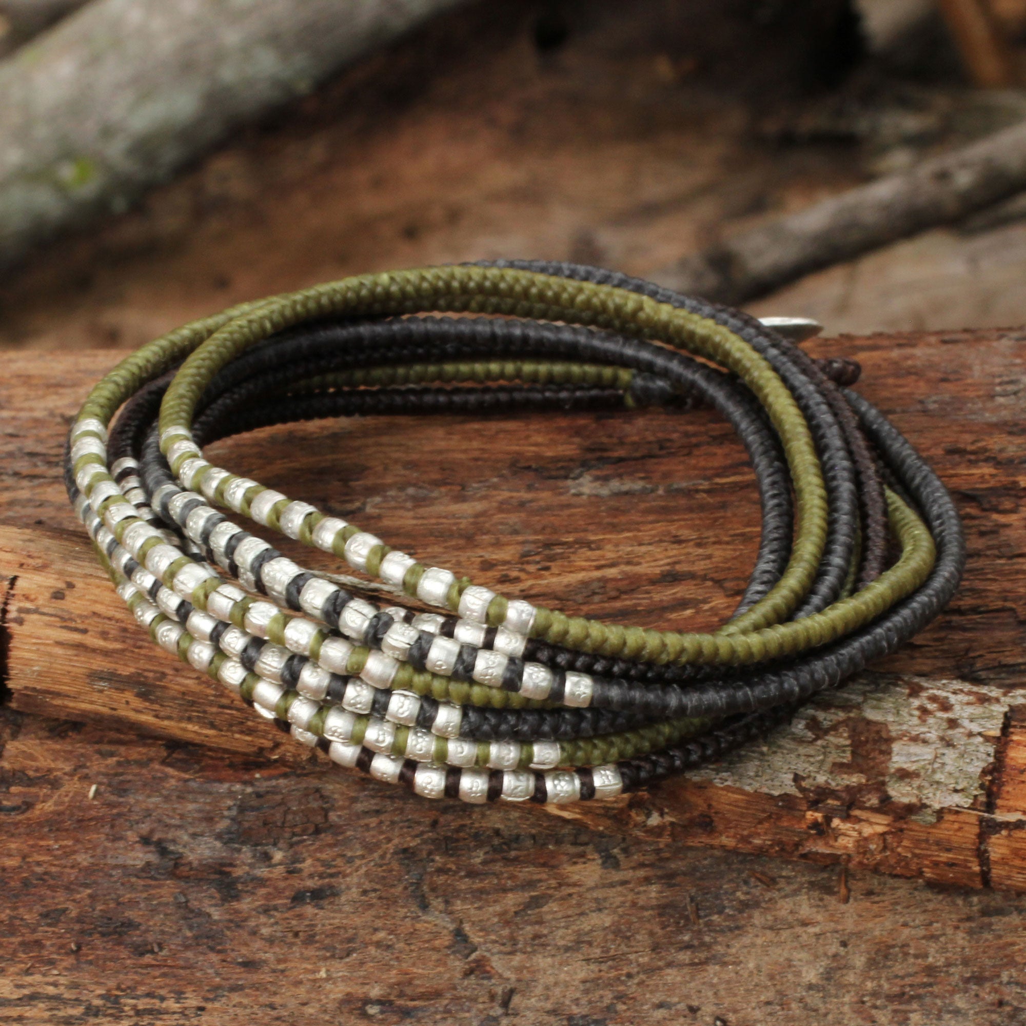 Premium Karen Wrap Bracelet - Chic Brown, Khaki & Grey with Silver Accents