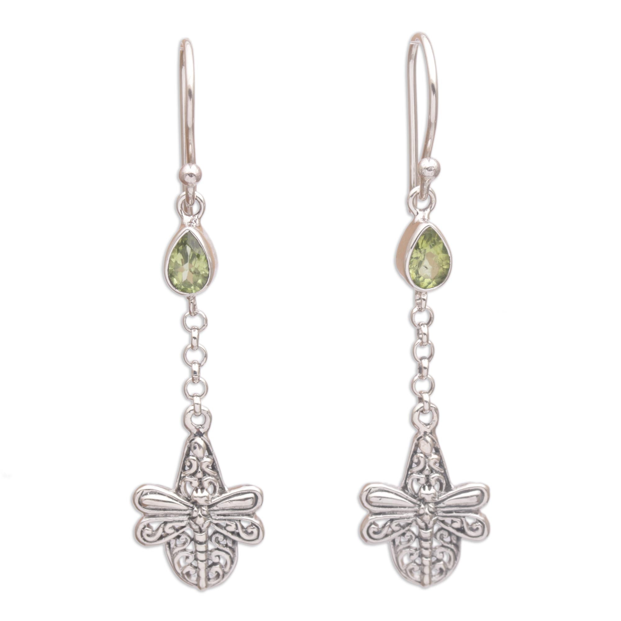 Premium Dragonfly Altar Earrings - Handmade 925 Sterling Silver with Peridot