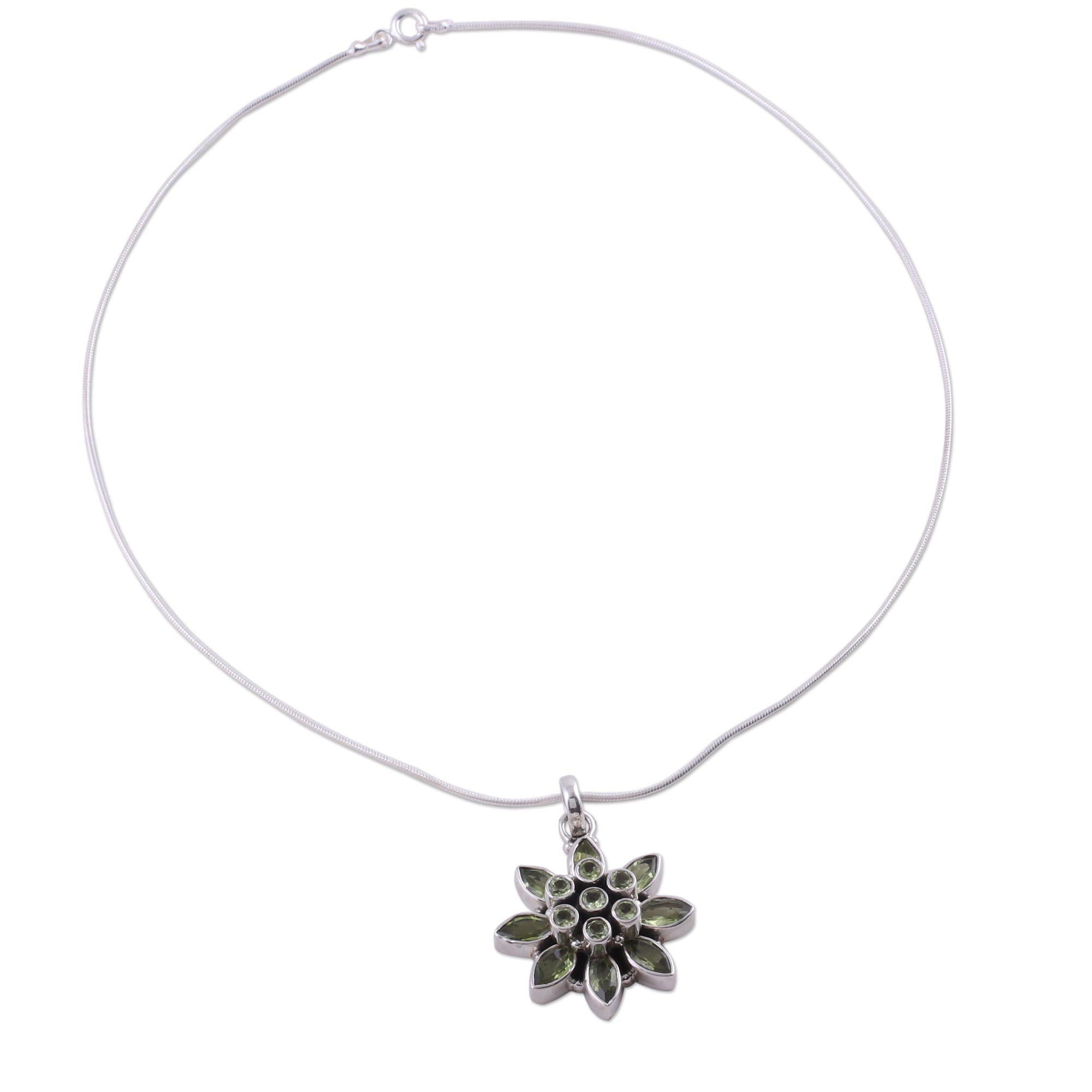 Premium Sunflower Green Peridot Sterling Silver Necklace for Women