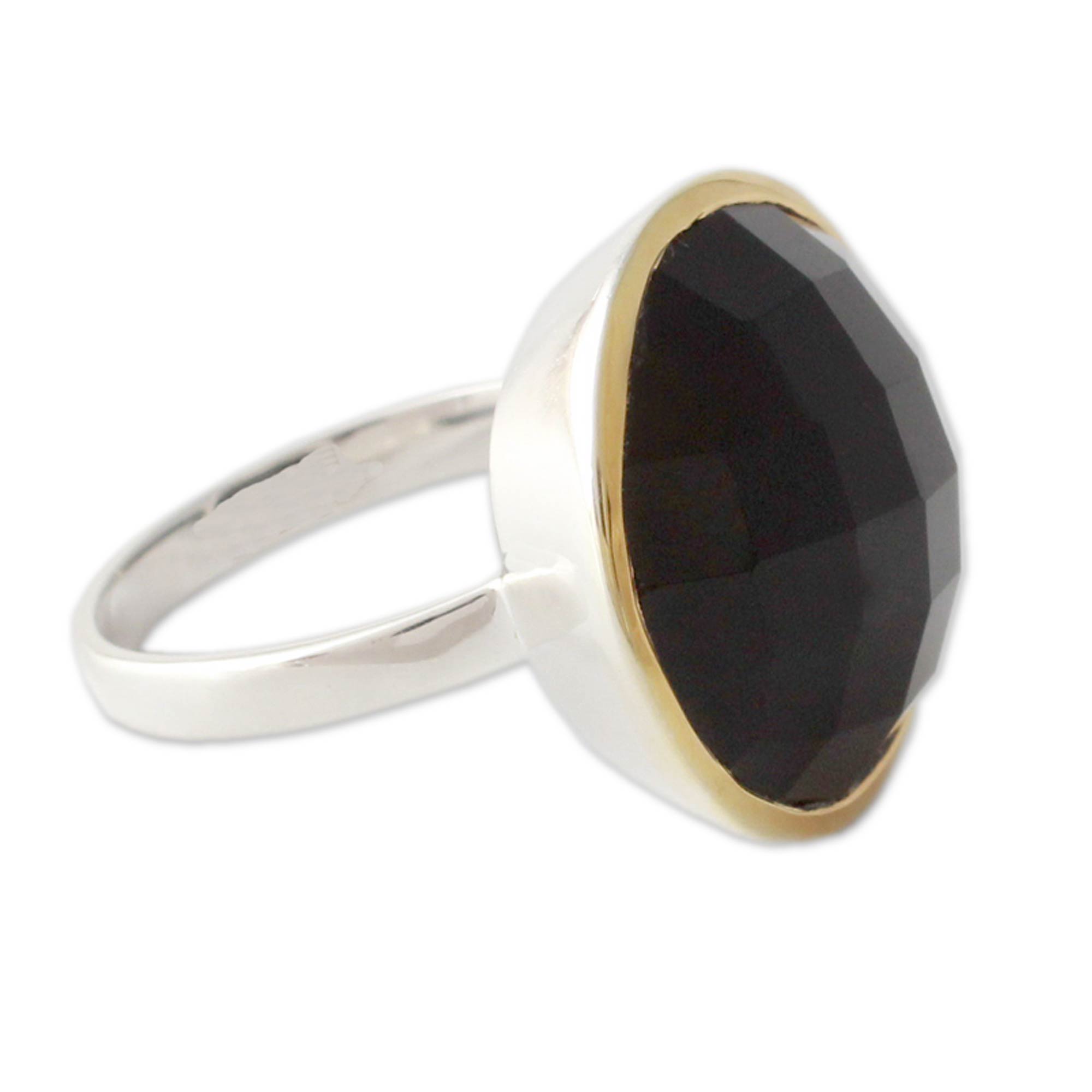 Premium Mystical Allure 18k Gold & Onyx Cocktail Ring