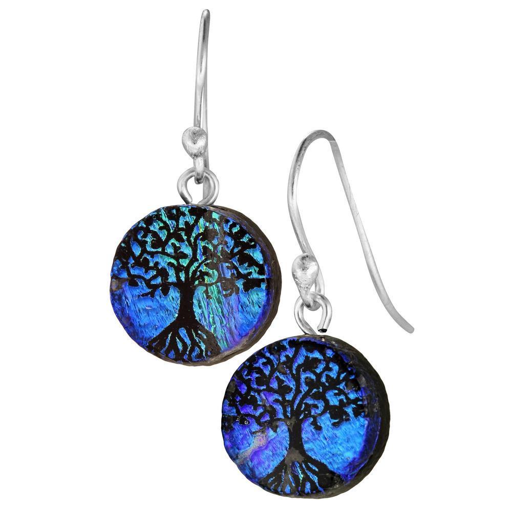 Premium Dichroic Glass Tree of Life Earrings - Handcrafted Elegance