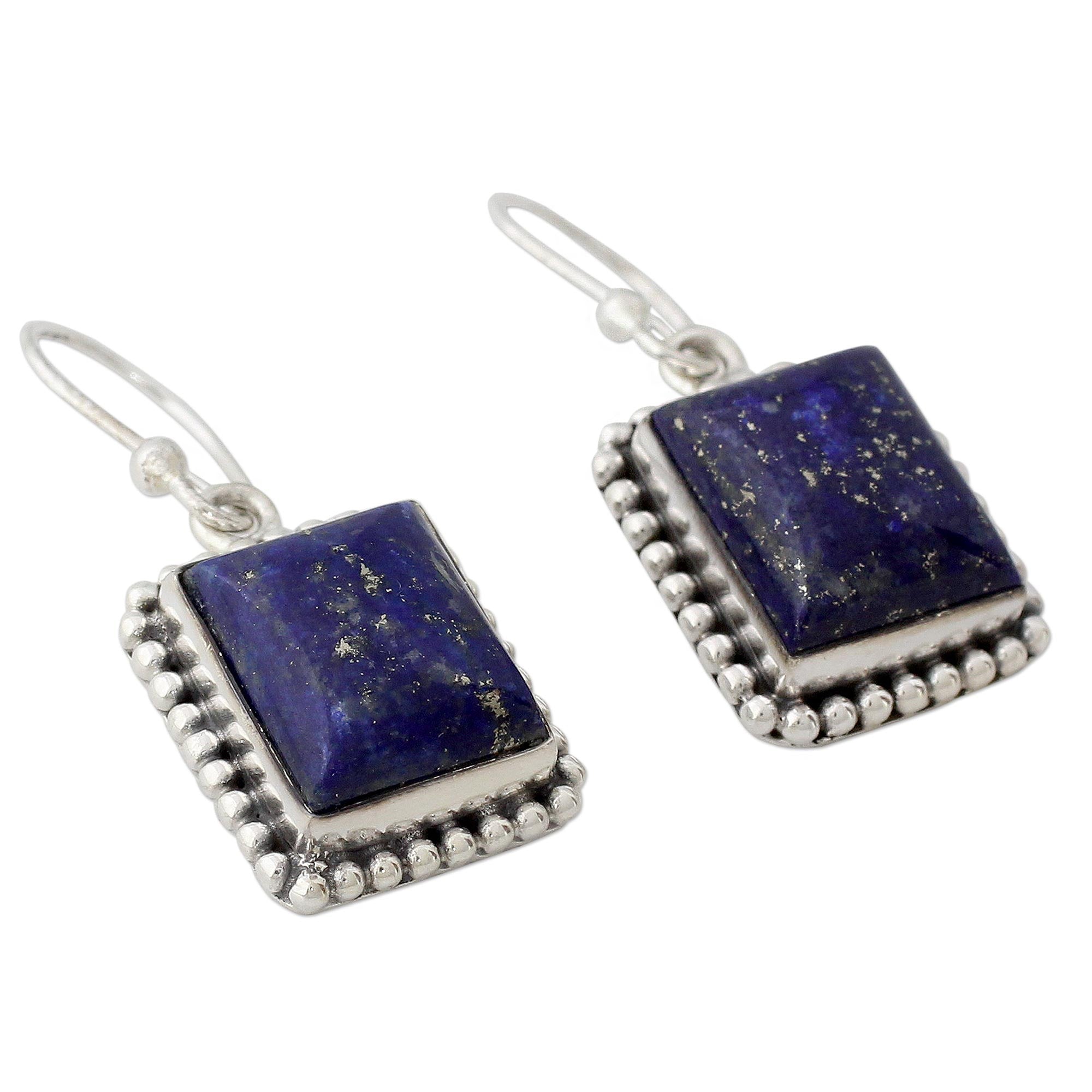 Premium Sterling Silver Lapis Lazuli Dangle Earrings from India – Enhance Your Style with Good Will Spirit