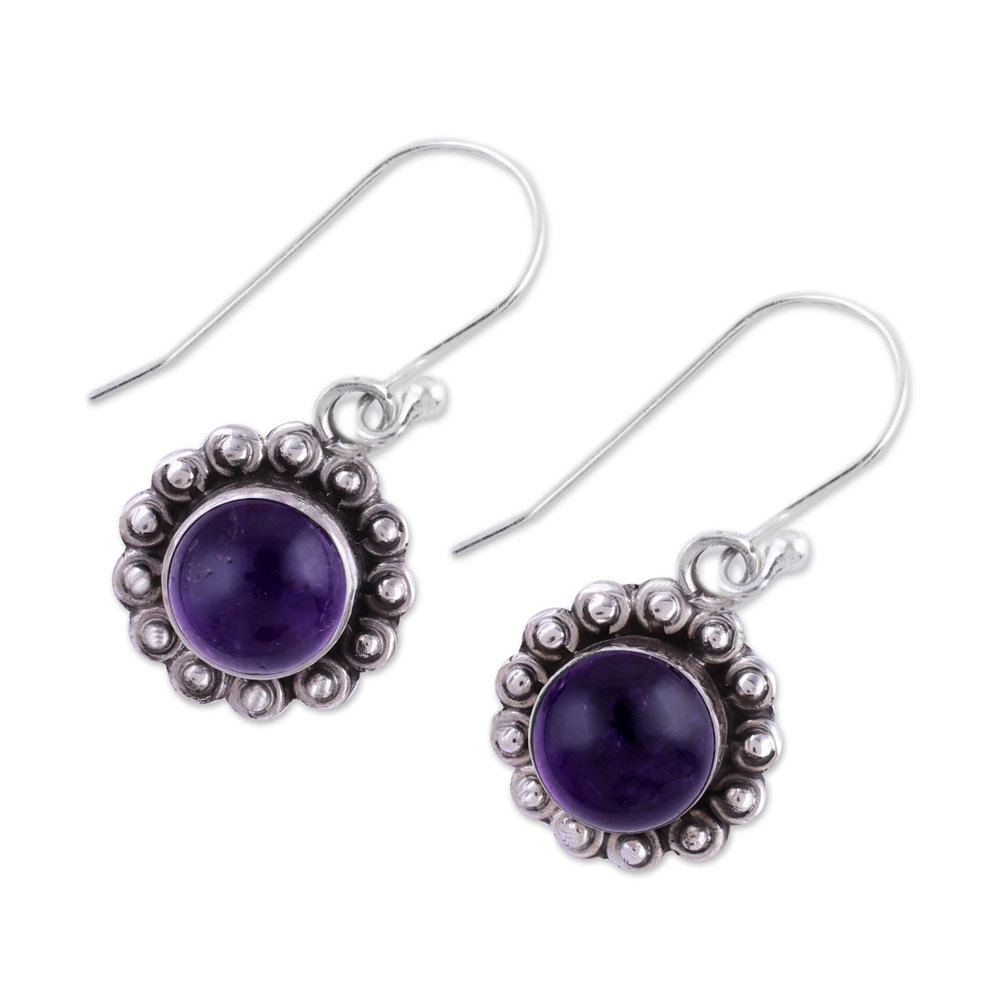 Premium Indian Amethyst Floral Dangle Earrings in Sterling Silver