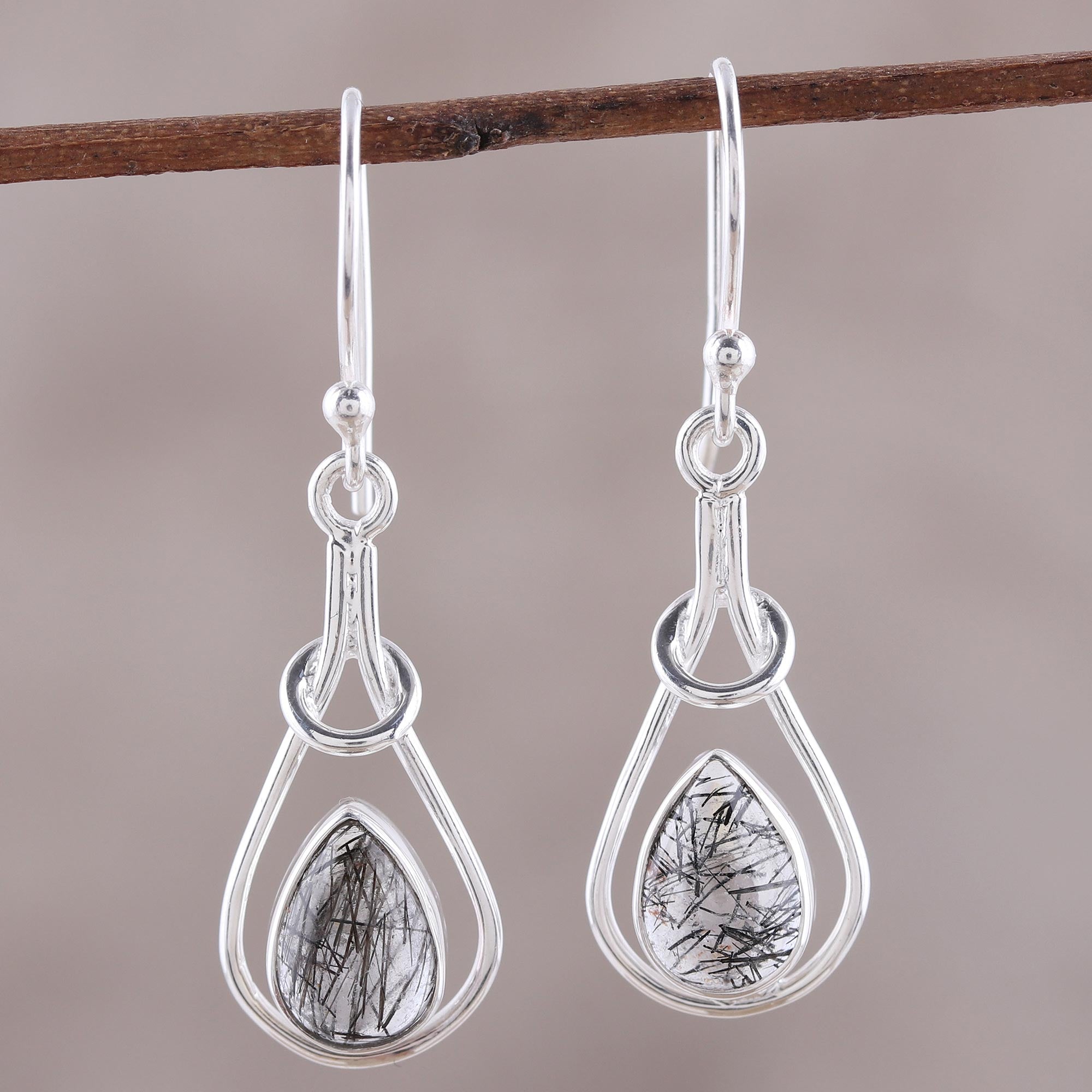 Premium Droplet Flair Rutilated Quartz Dangle Earrings - Handcrafted in India