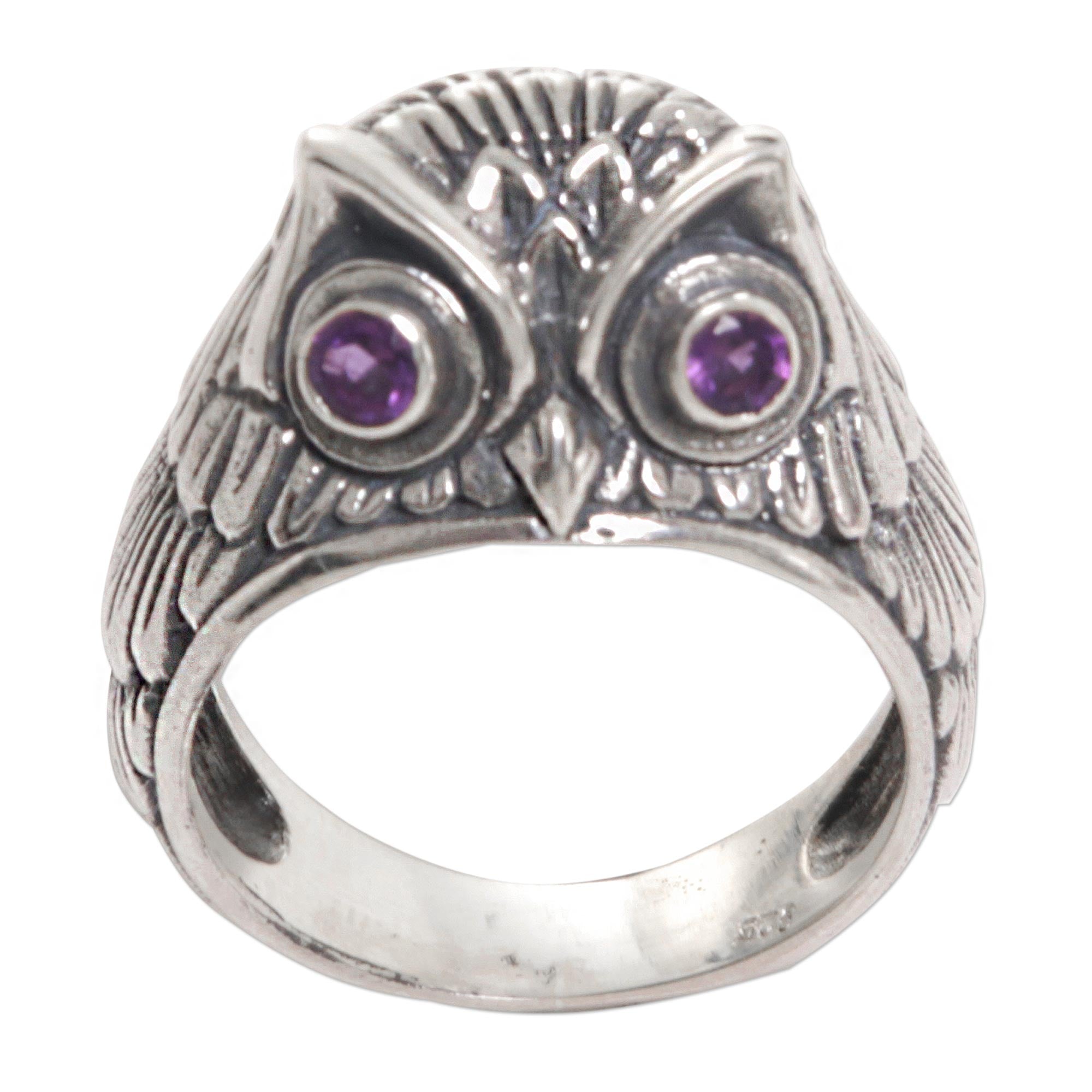 NOVICA Premium Amethyst Sterling Silver Ring 'Night Watcher in Purple' - Handcrafted Elegance