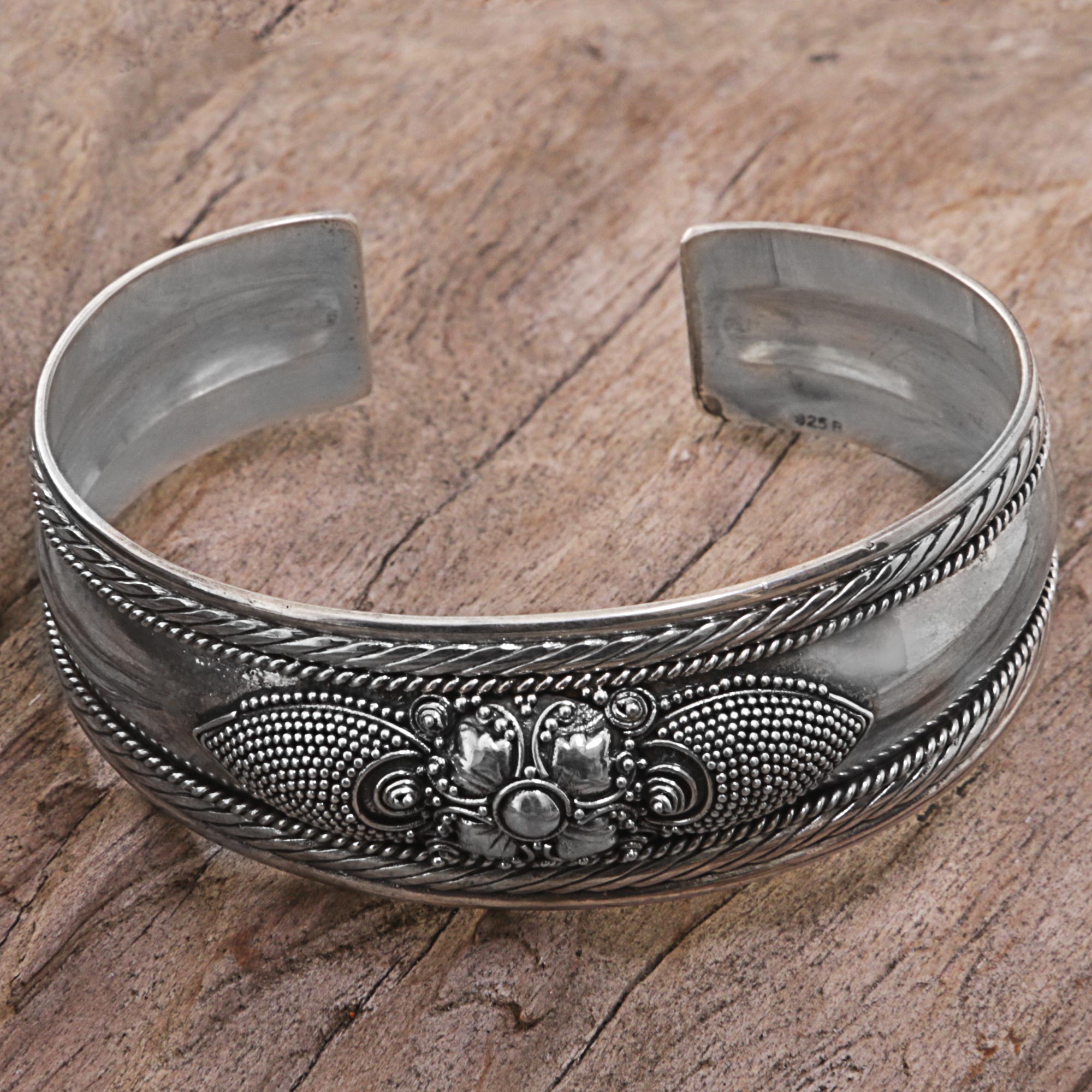 Premium Sterling Silver Flower Cuff Bracelet - Handcrafted in Indonesia