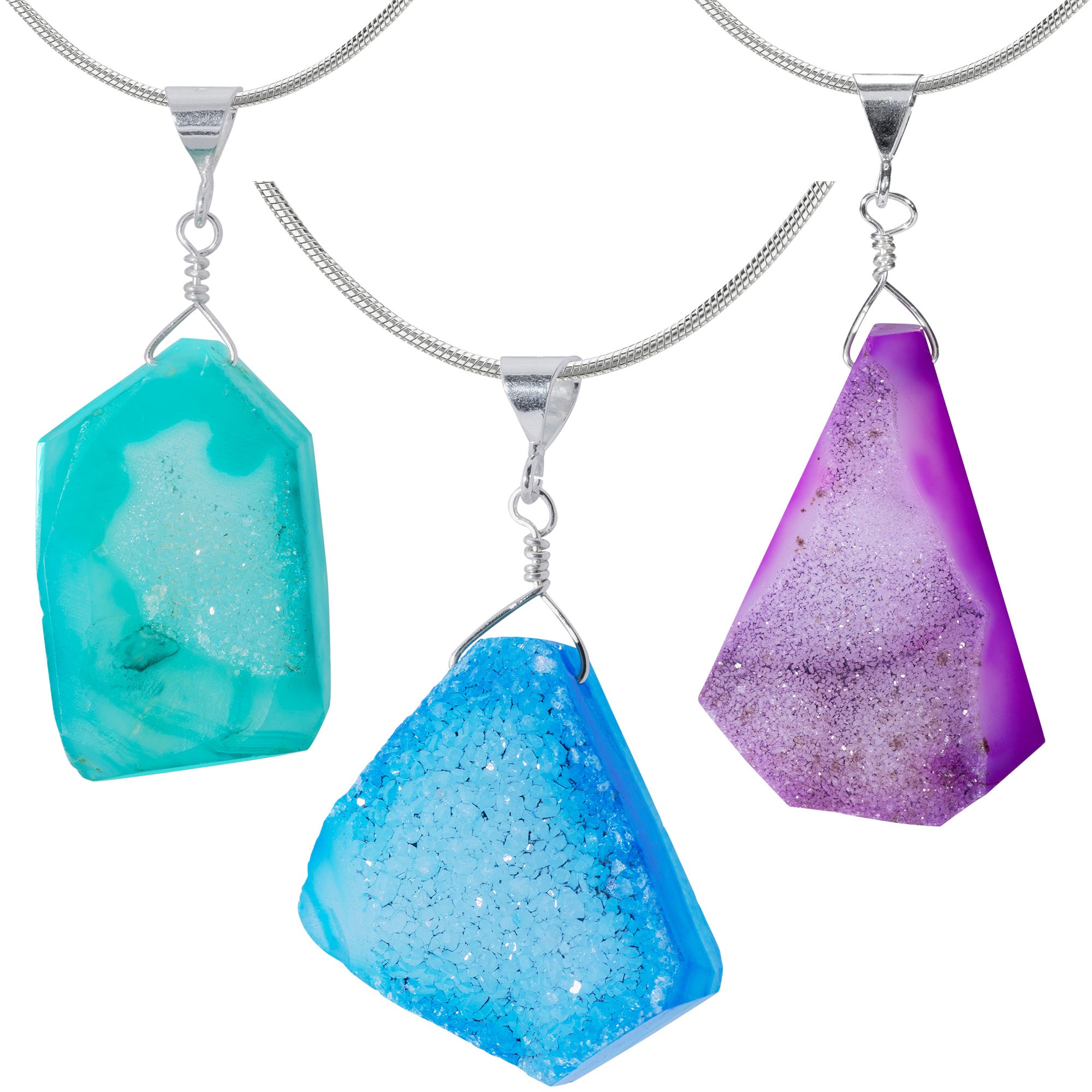 Premium Cool Hues Druzy Quartz Necklace | Sterling Silver Statement Piece