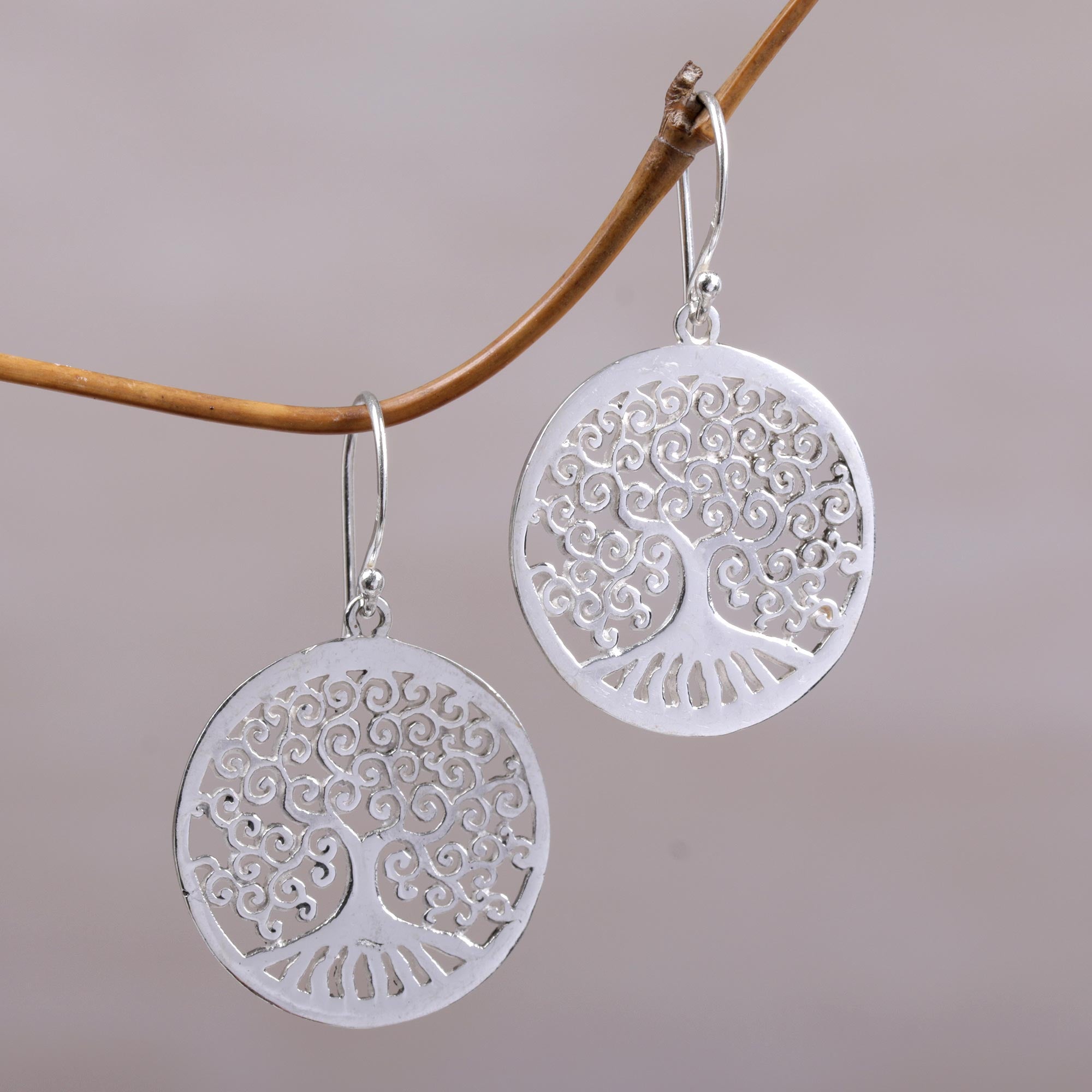 Premium Sterling Silver Tree Dangle Earrings - Handcrafted Indonesian Artisan Design