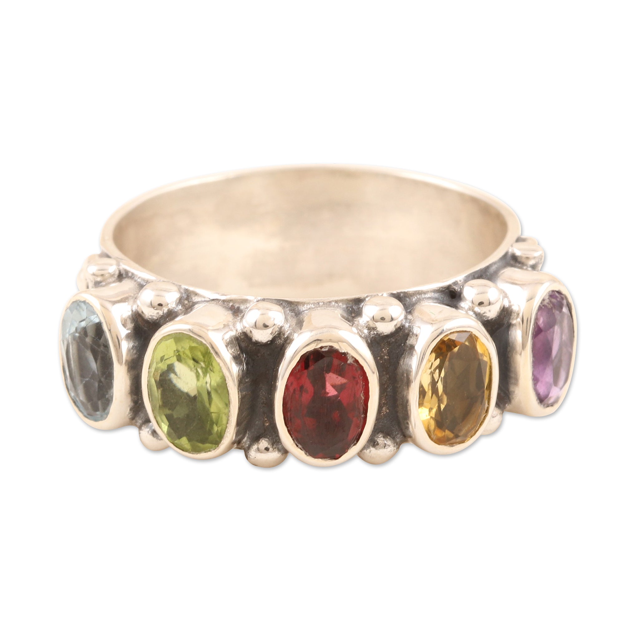 Premium Rainbow Gemstone Sterling Silver Cocktail Ring - Ultimate Statement Piece