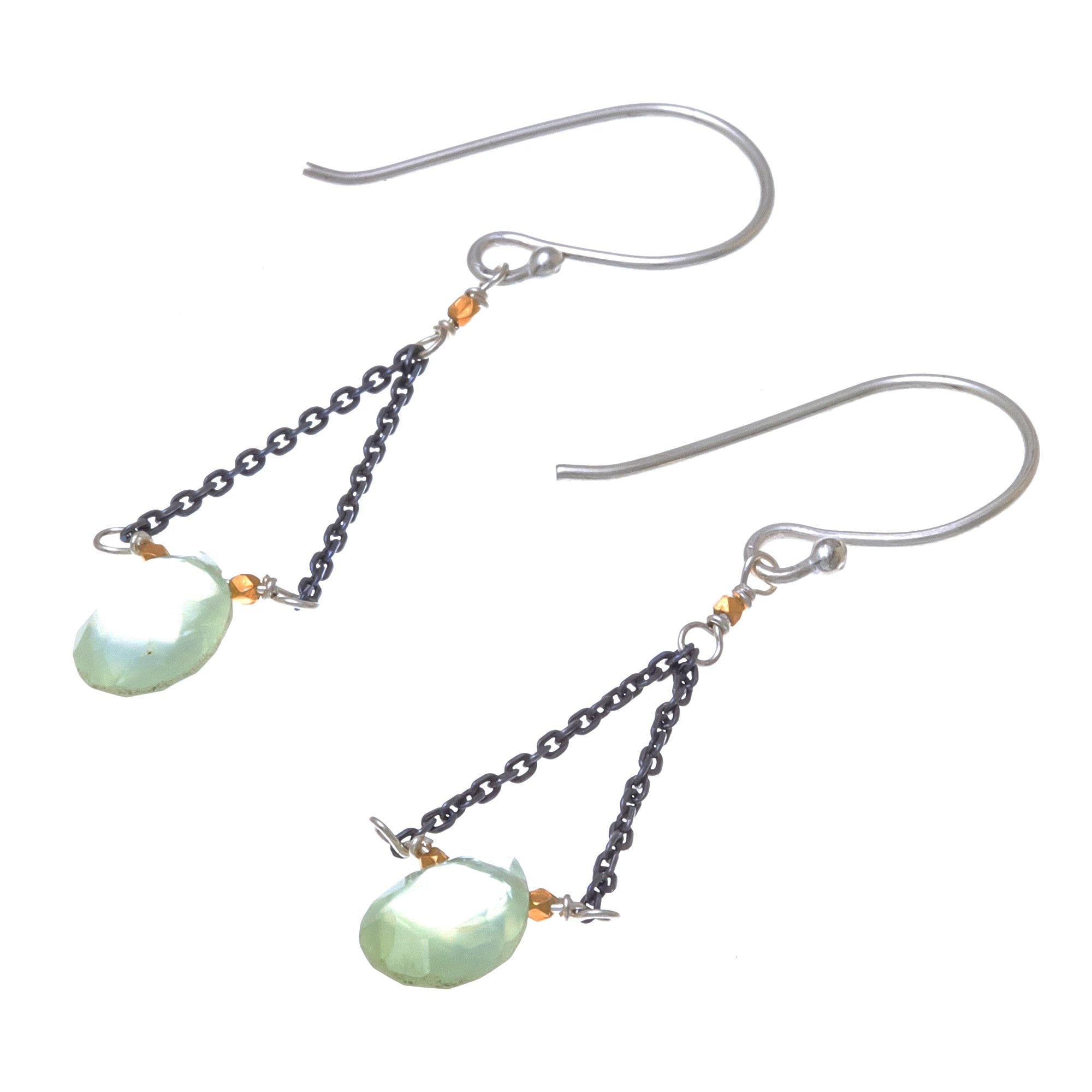 Premium Prehnite Dangle Earrings with Gold Accent - Lady Justice Inspired Jewelry