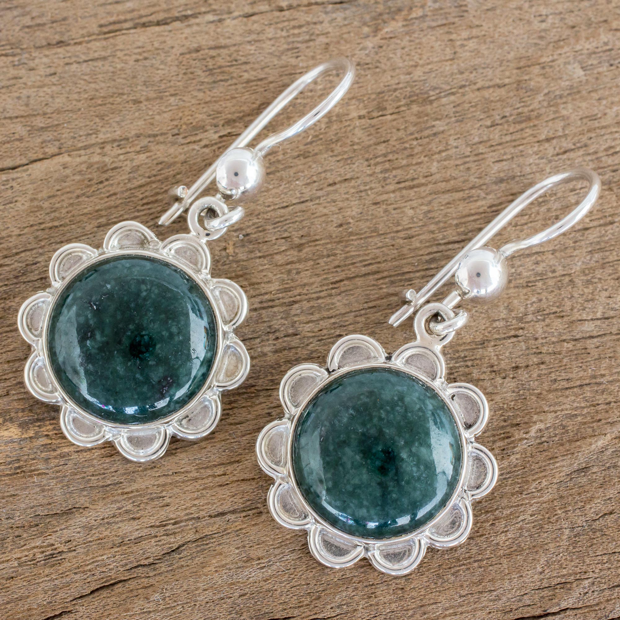 Premium Dark Green Jade Dangle Earrings - Handcrafted Sterling Silver Jewelry from Guatemala