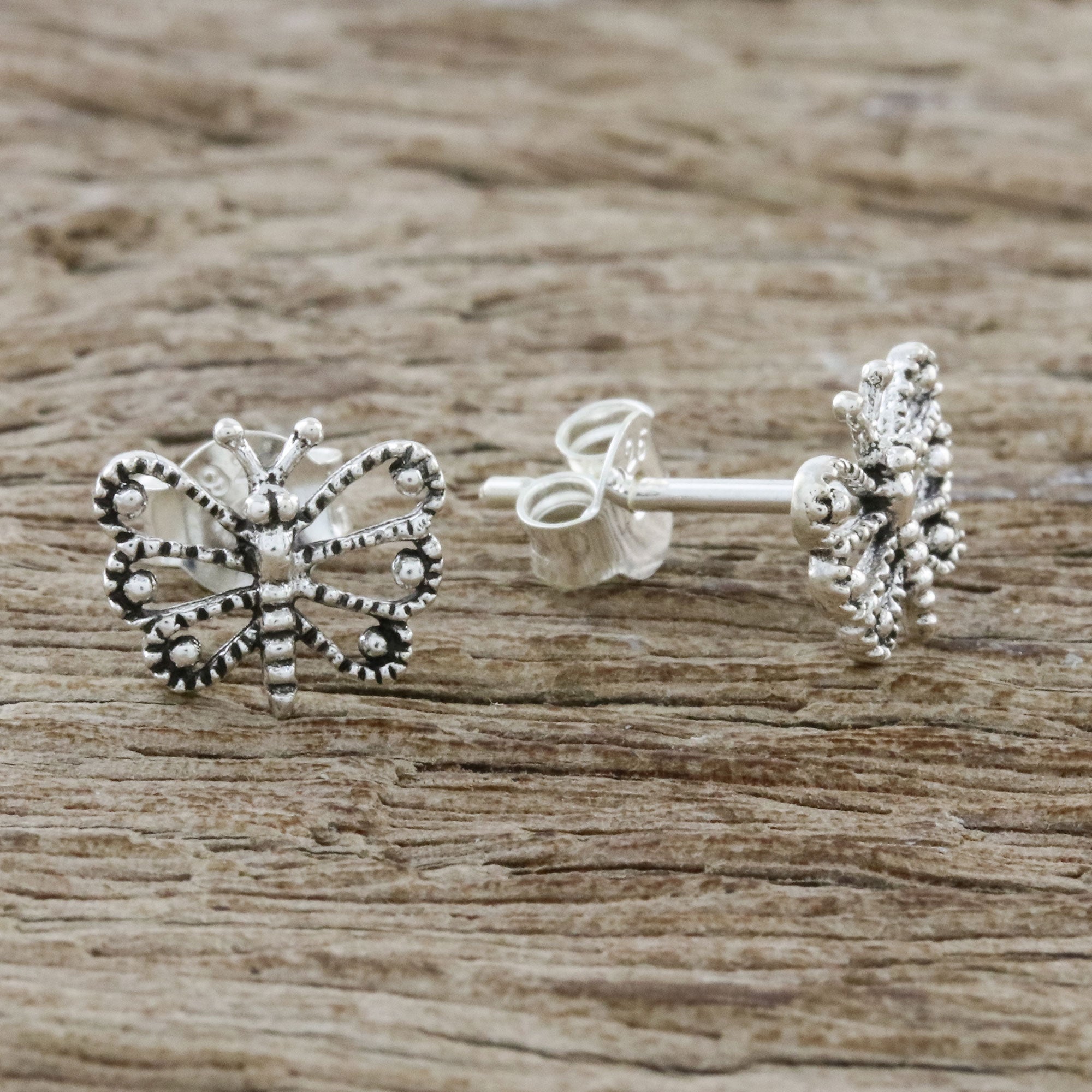 Premium Dotted Butterflies Sterling Silver Stud Earrings – Handcrafted Elegance