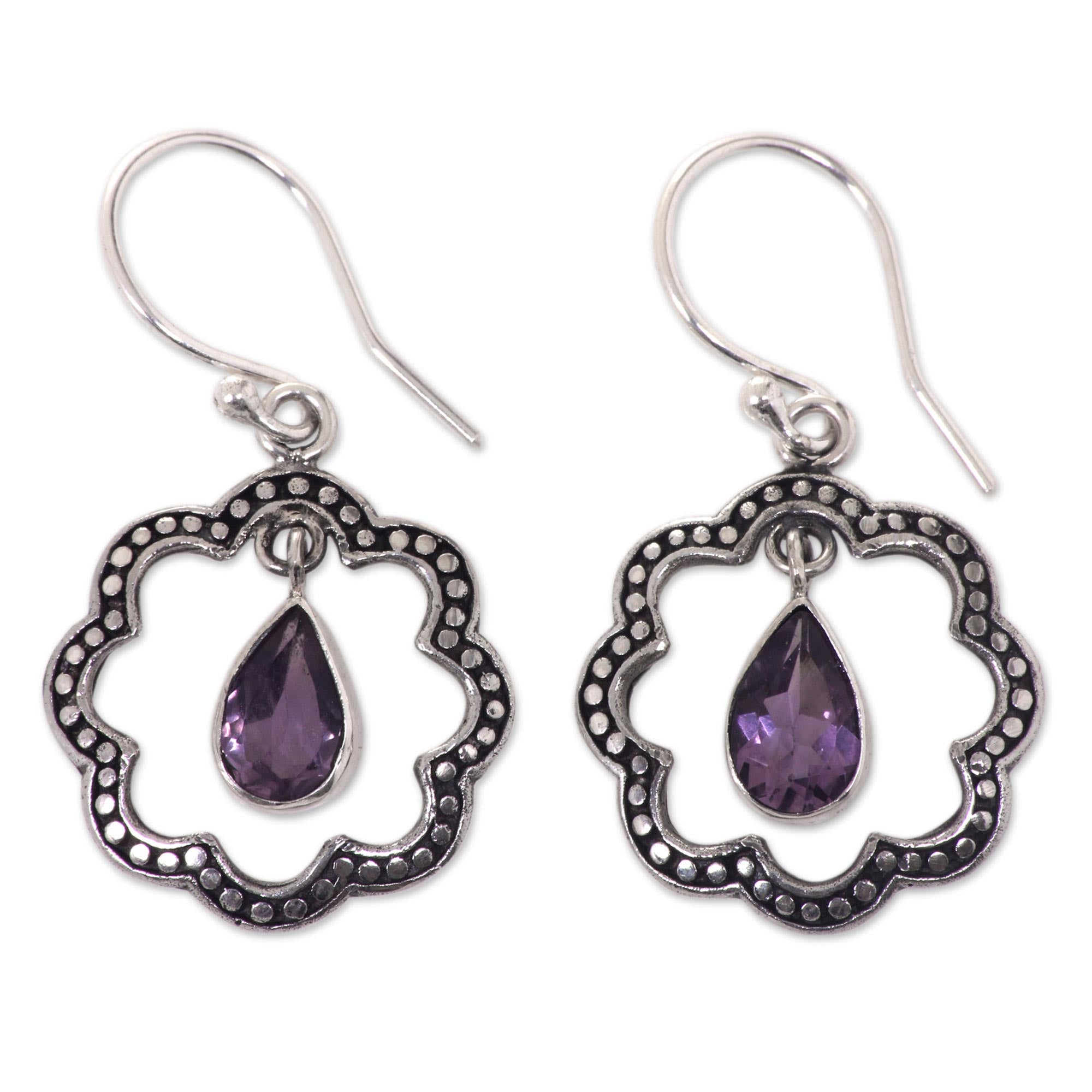 Premium Flower Halo Earrings: Fair Trade Sterling Silver with Sparkling Amethyst