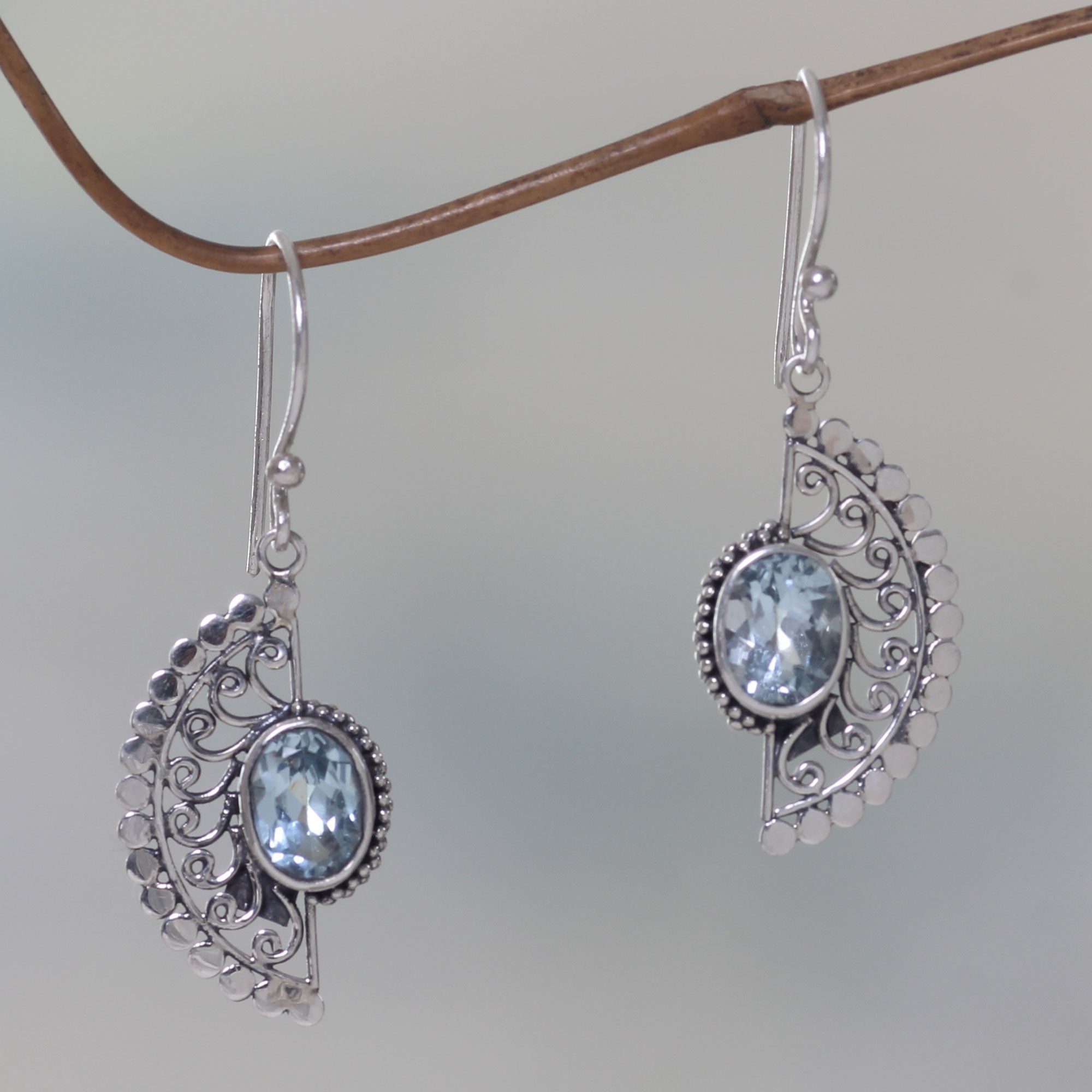 Premium Blue Topaz Sterling Silver Dangle Earrings