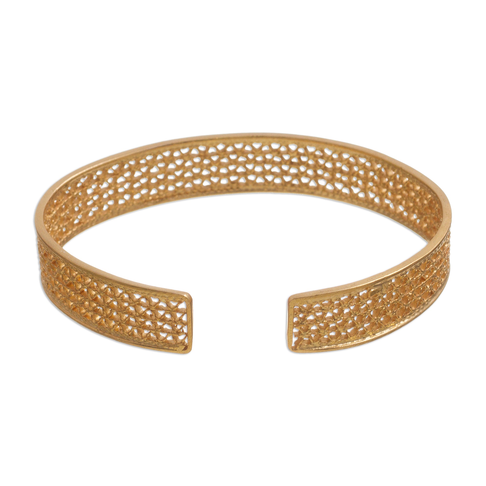 Premium Shining Elegance 21k Gold-Plated Sterling Silver Filigree Cuff Bracelet