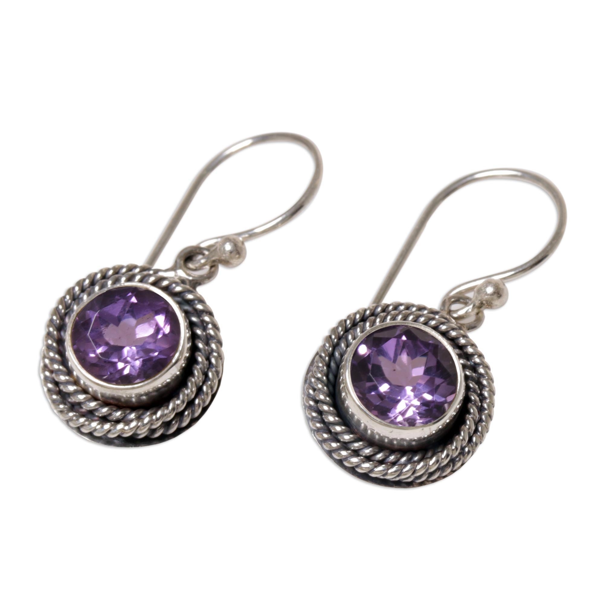 Premium Amethyst Dangle Earrings in Sterling Silver – Handcrafted by Indonesian Artisans