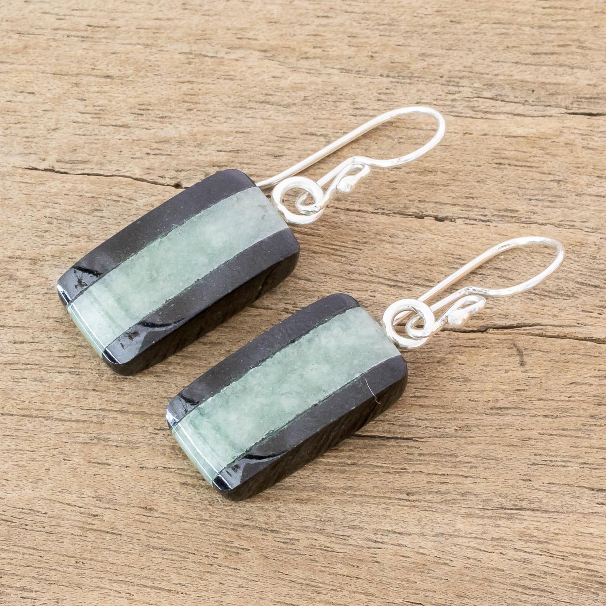 Premium Maya Legend Modern Jade Dangle Earrings - Handcrafted Sterling Silver