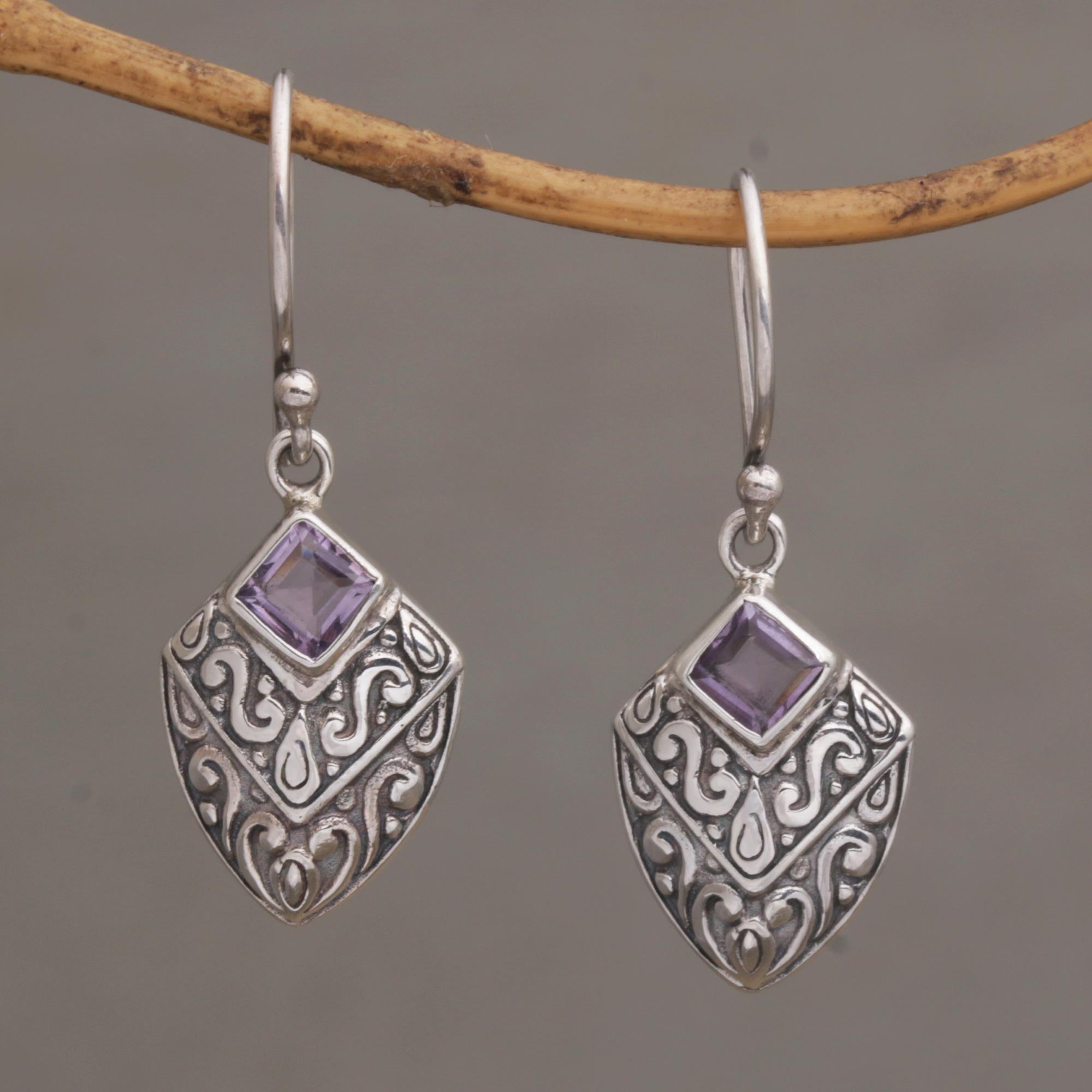 Premium Rain Forest Beacon Handcrafted Balinese Amethyst Earrings