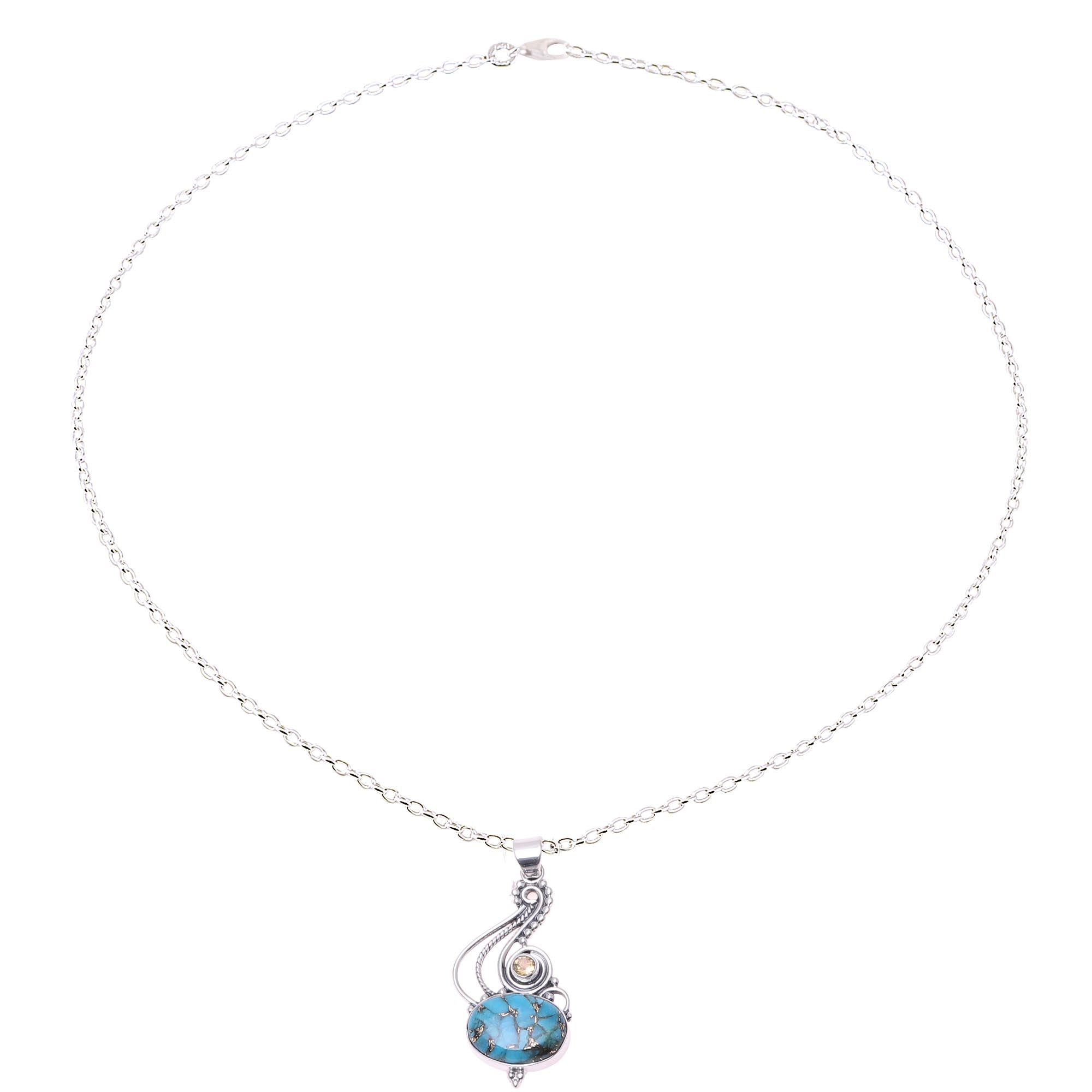 Premium Friendship Token Necklace - Sterling Silver with Turquoise & Citrine