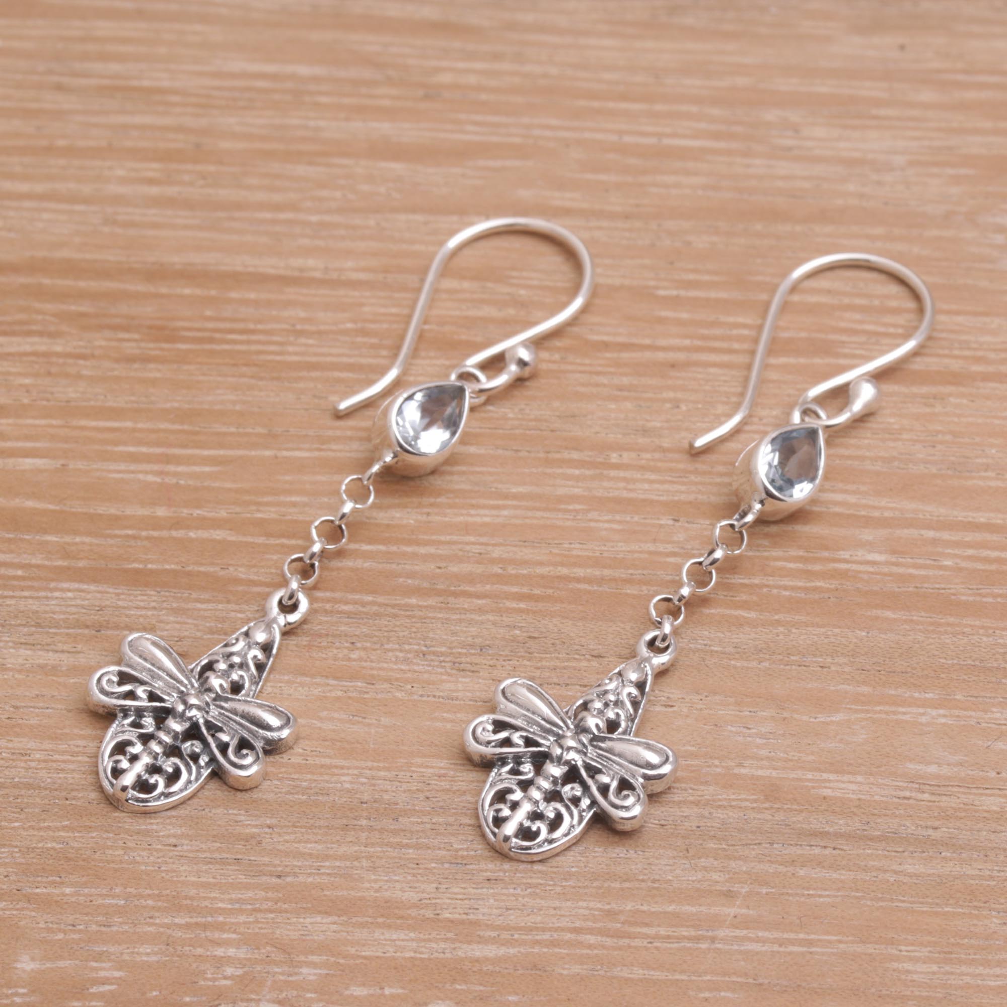 Premium Dragonfly Altar Earrings – Handmade 925 Sterling Silver with Blue Topaz