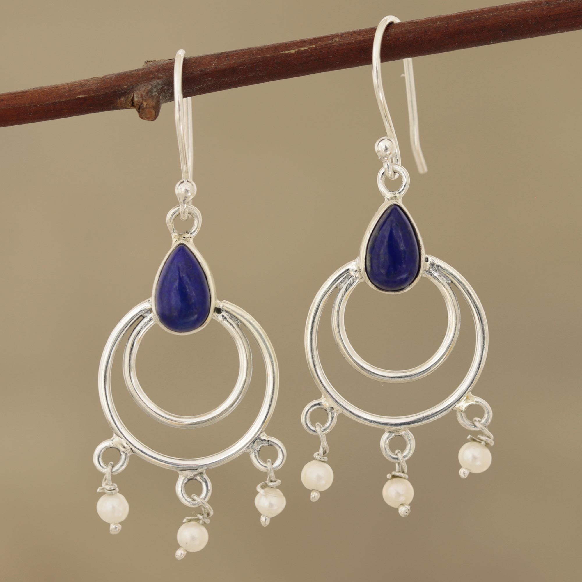 Premium Royal Lapis Lazuli & Cultured Pearl Dangle Earrings - Handcrafted in India