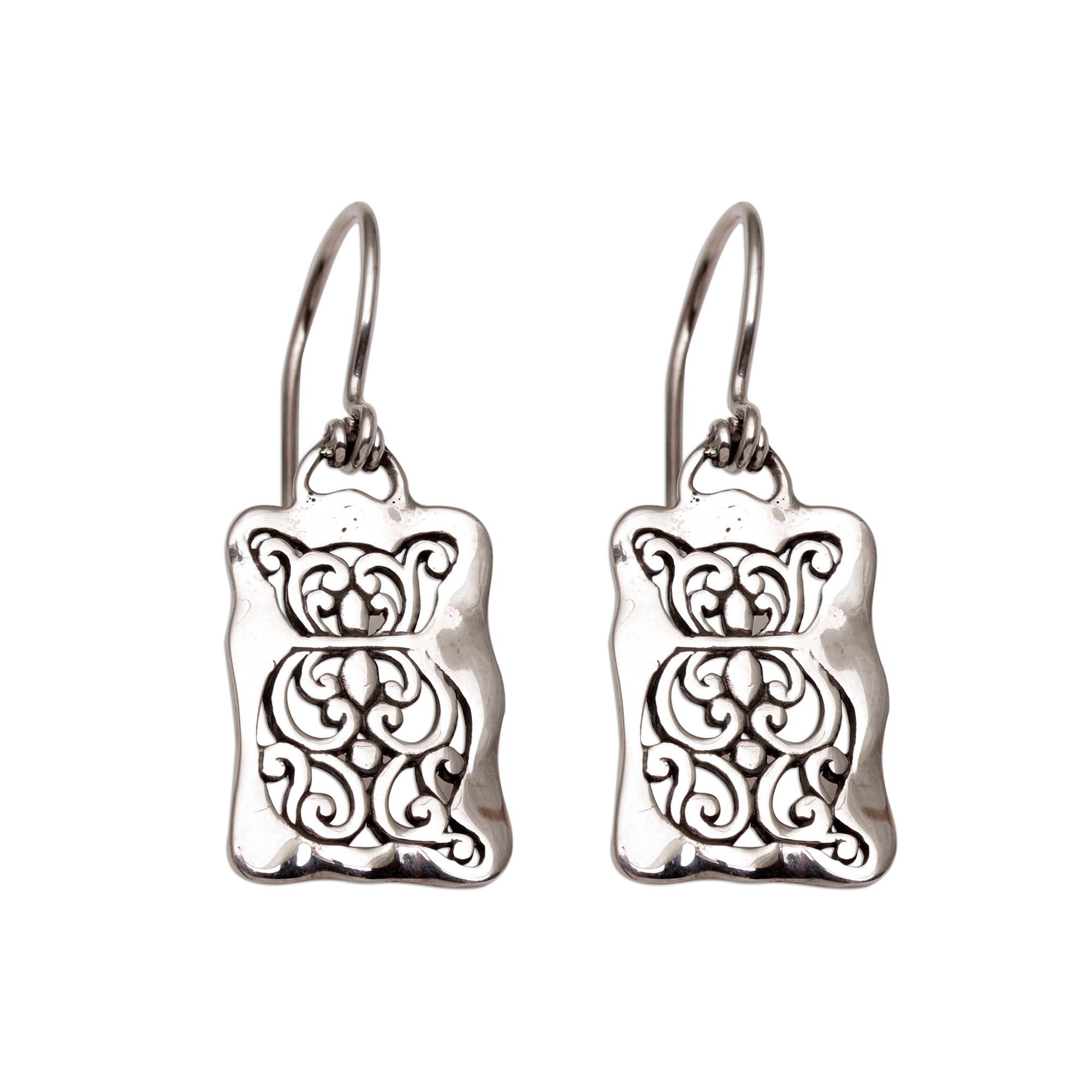 Premium Cat Swirls Sterling Silver Dangle Earrings from Bali - Animal Welfare Inspired