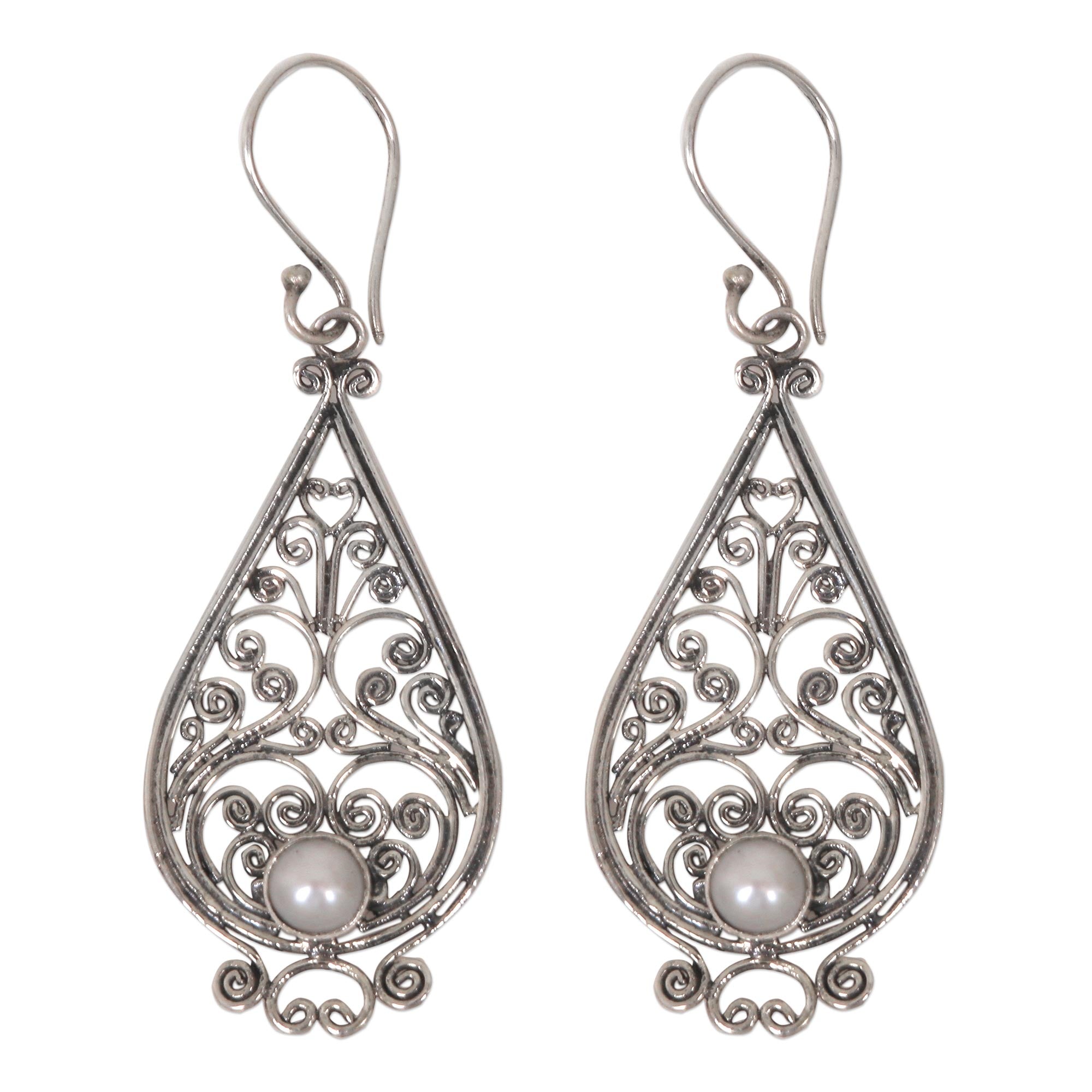 Premium Balinese Silver Filigree Pearl Earrings – Handcrafted Elegance