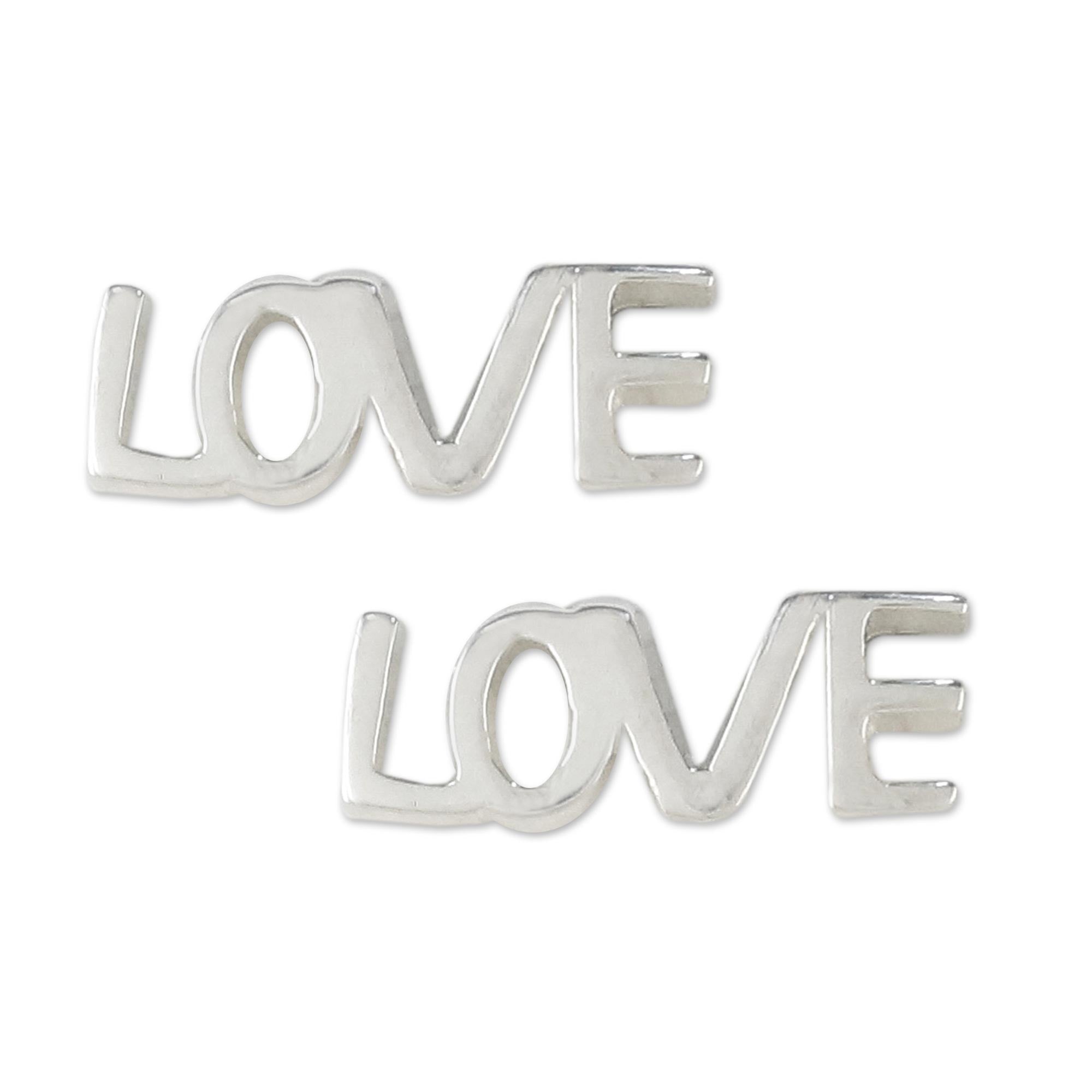 Premium Handcrafted Sterling Silver 'Love' Stud Earrings from Thailand