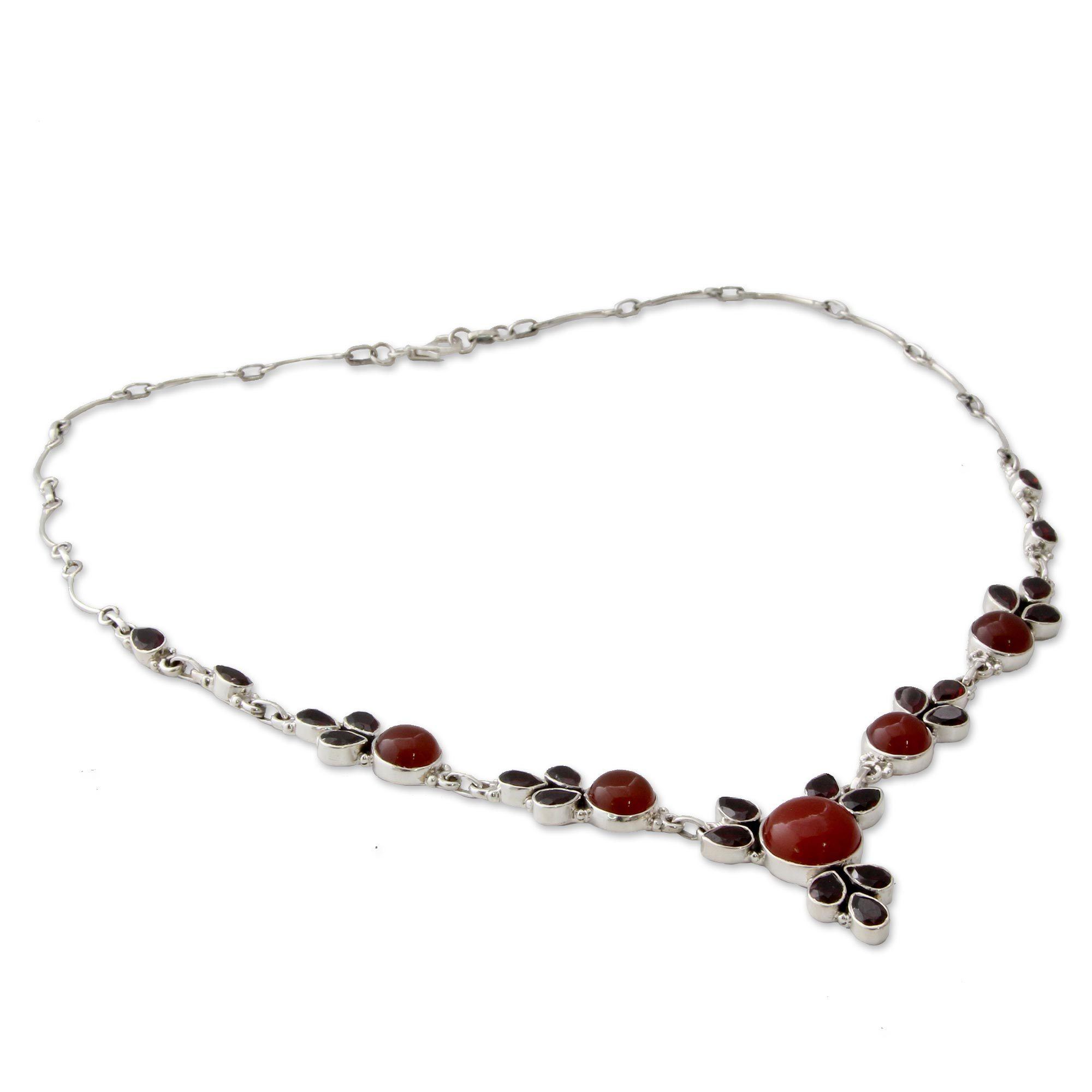 Premium Rose Blossom Garnet & Carnelian Necklace - Handcrafted Elegance