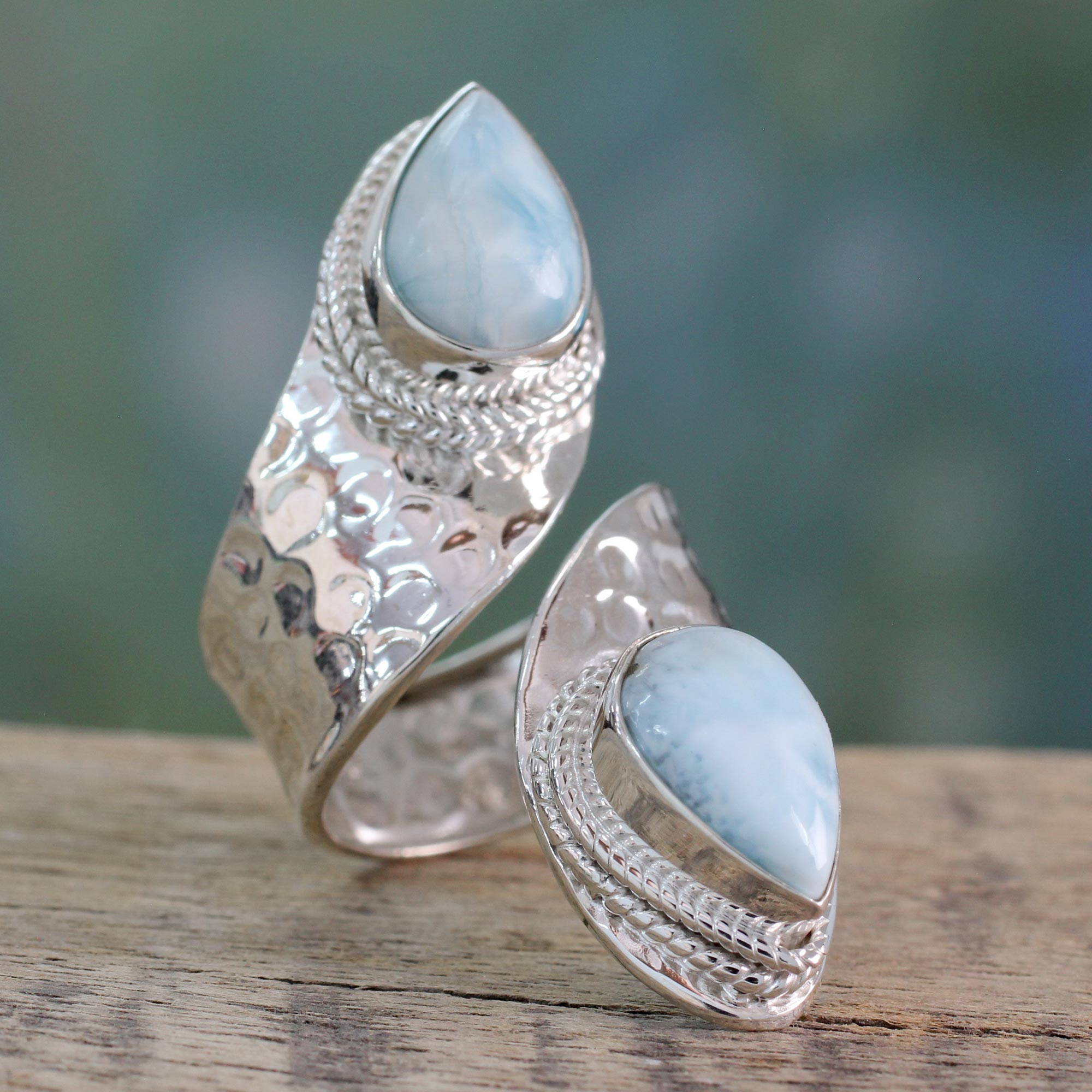 Premium Sterling Silver Larimar Wrap Ring - Serenity Stone Jewelry