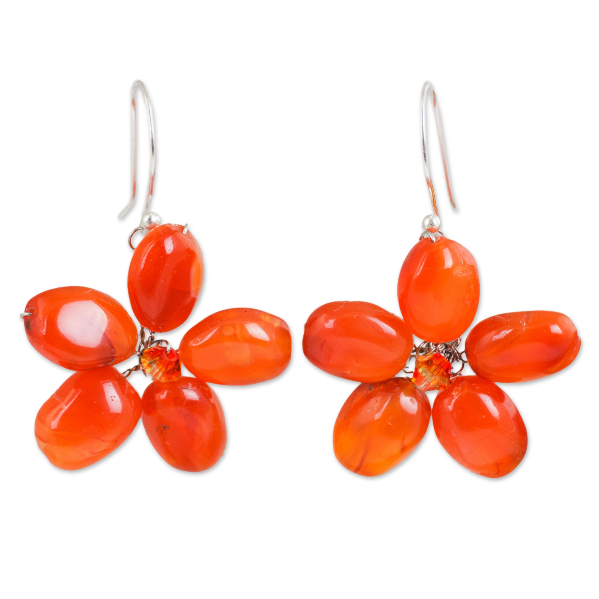 Premium Mystic Daisy Carnelian Silver Earrings - Handmade Jewelry