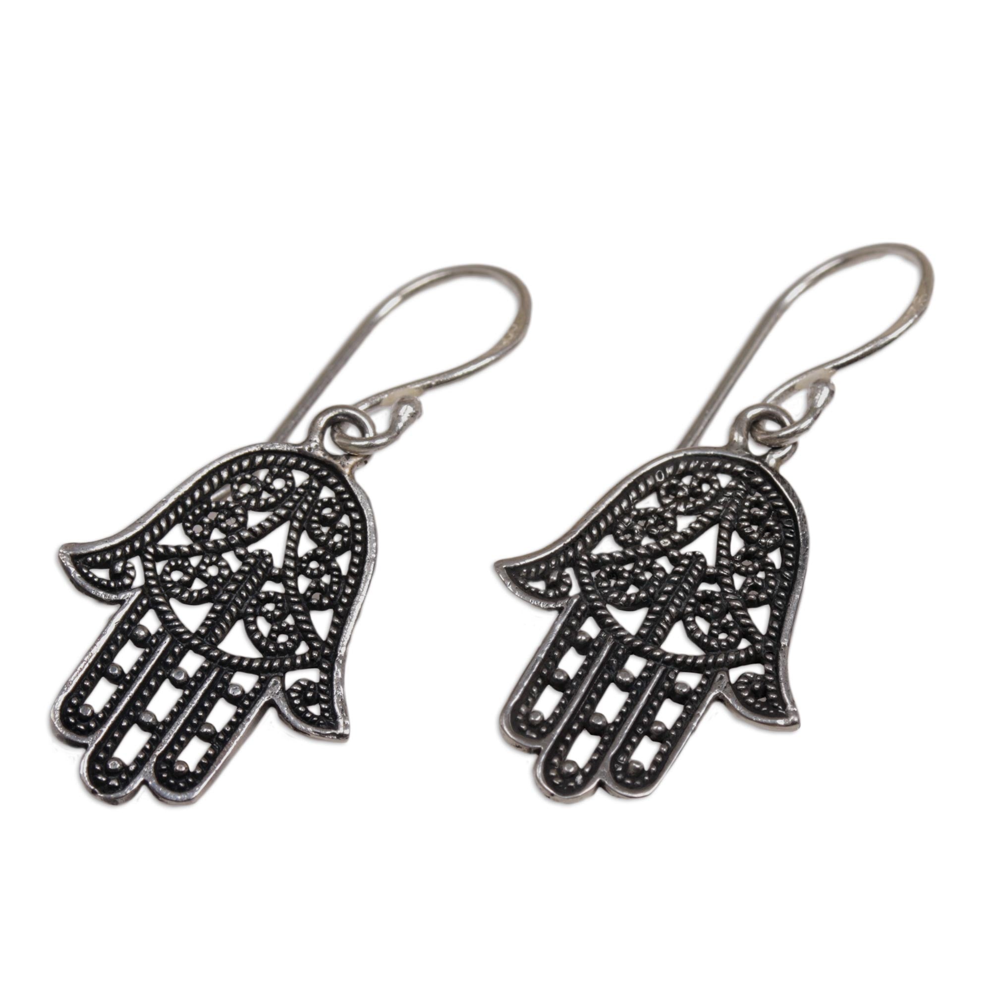 Premium Holy Hamsa 925 Sterling Silver Dangle Earrings – Handcrafted in Bali