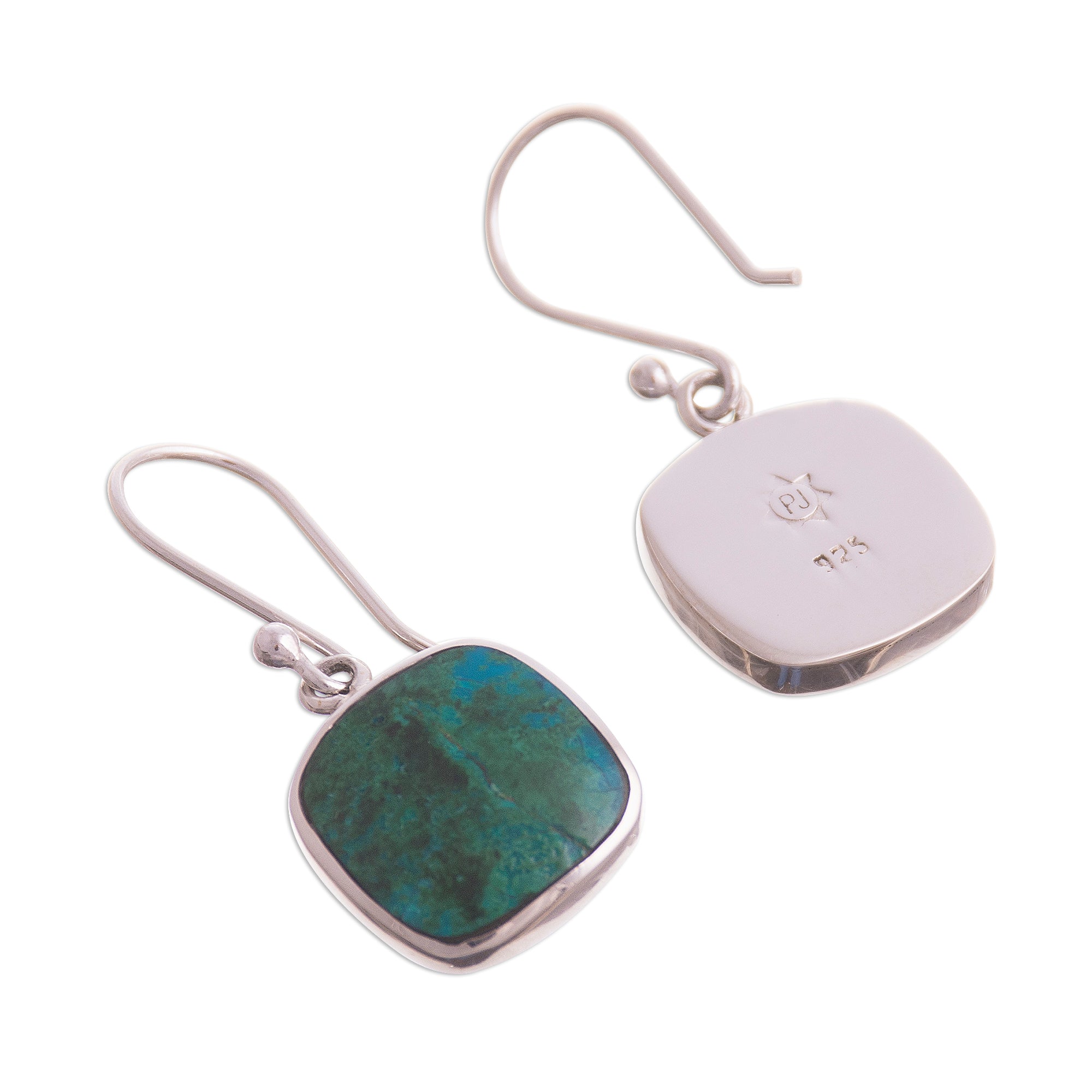 Premium Chrysocolla Silver Dangle Earrings – Handcrafted in Peru