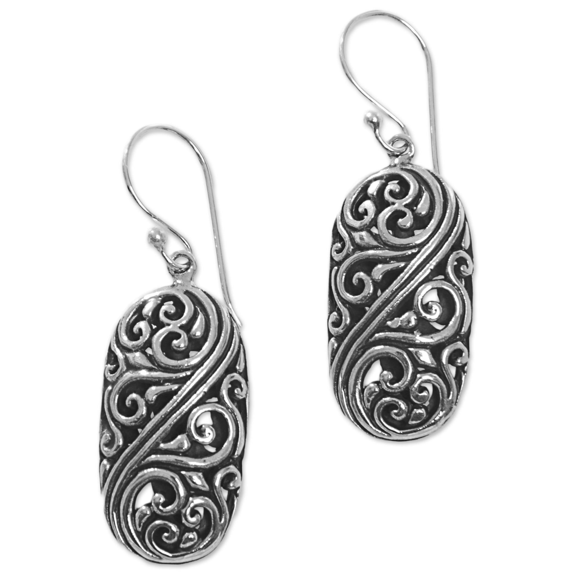 Premium Balinese Sterling Silver Swirl Dangle Earrings - Forest of Vines Collection