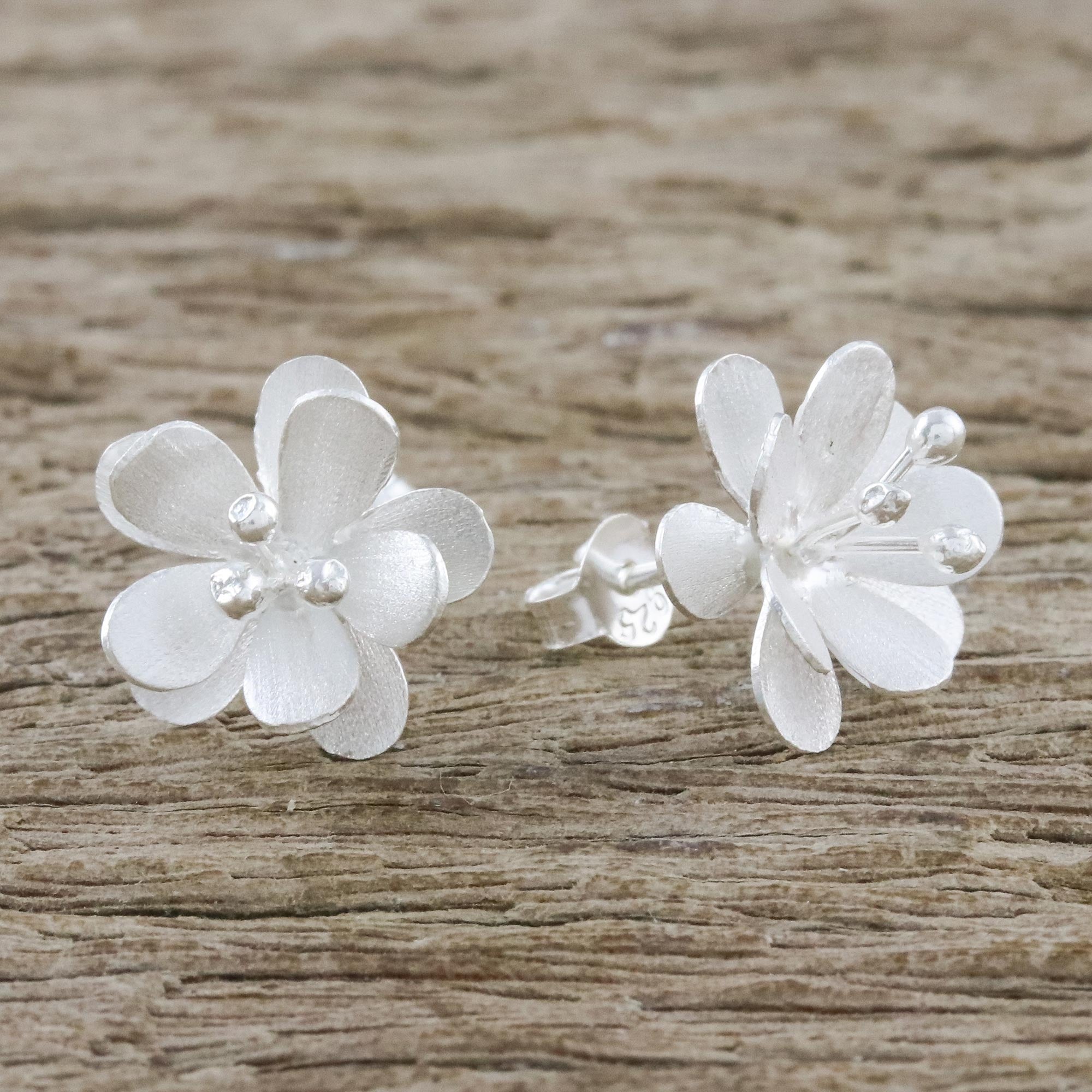 Premium Sterling Silver Blossom Button Earrings - Handcrafted in Thailand