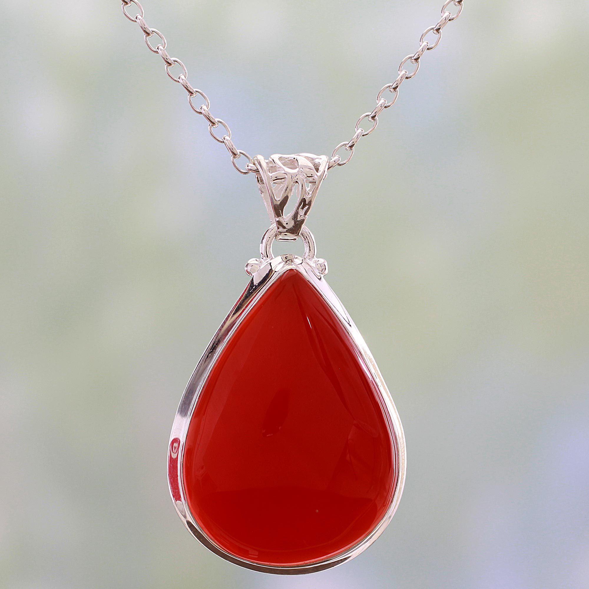 Premium Drop of Sunshine Carnelian Pendant Necklace - Handmade Sterling Silver Jewelry