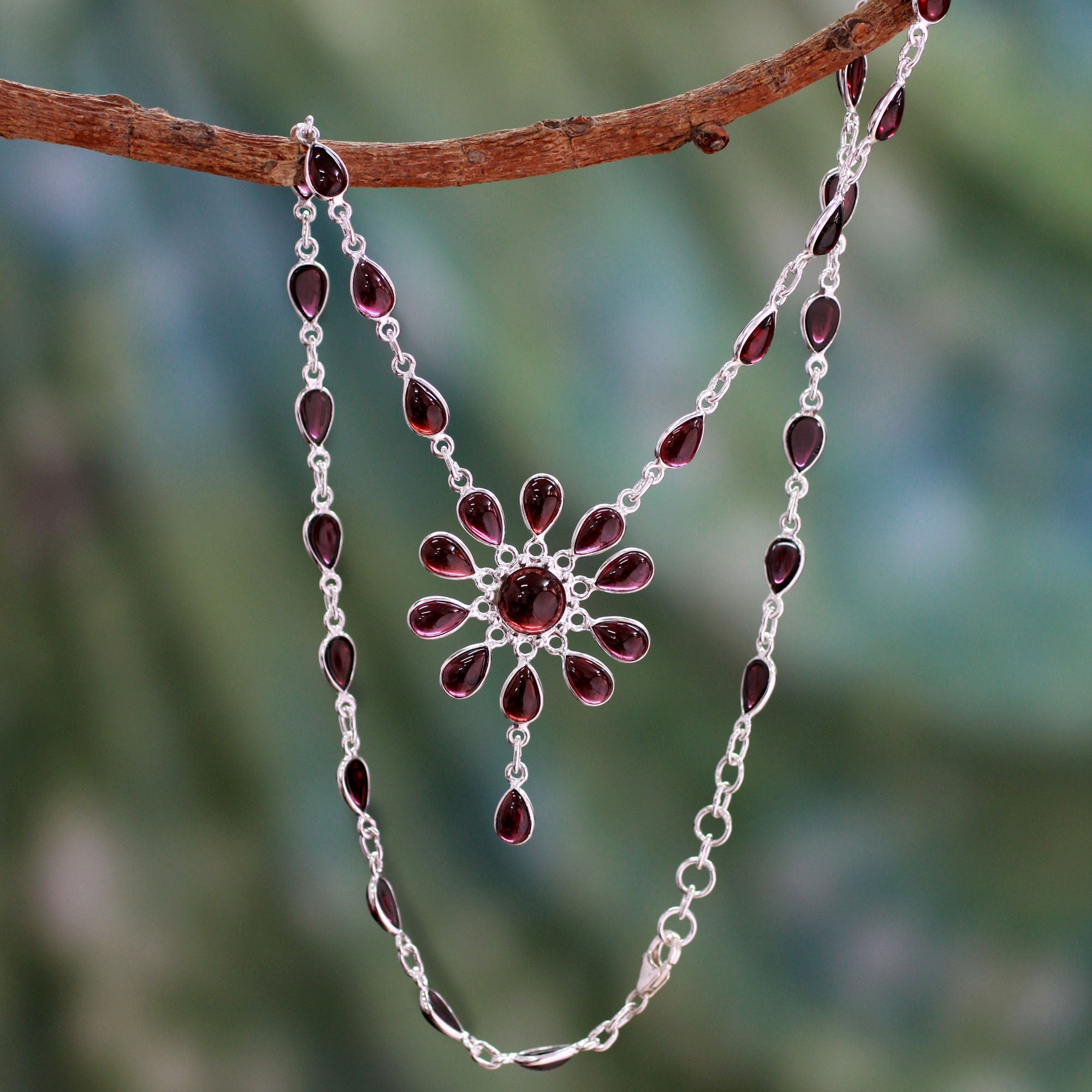 Premium Crimson Allure Garnet Necklace - Handcrafted Sterling Silver Jewelry