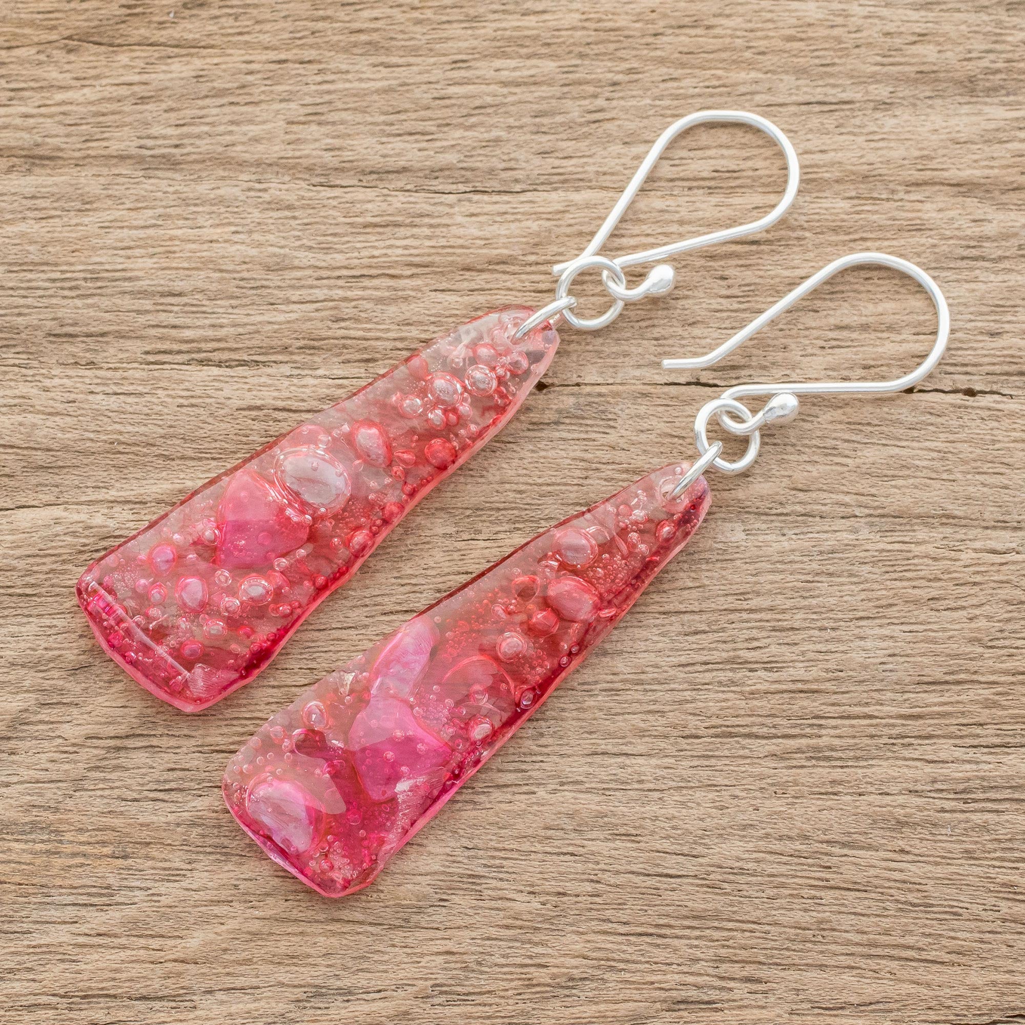 Eco-Chic Pink Recycled CD Dangle Earrings - Handcrafted in Guatemala