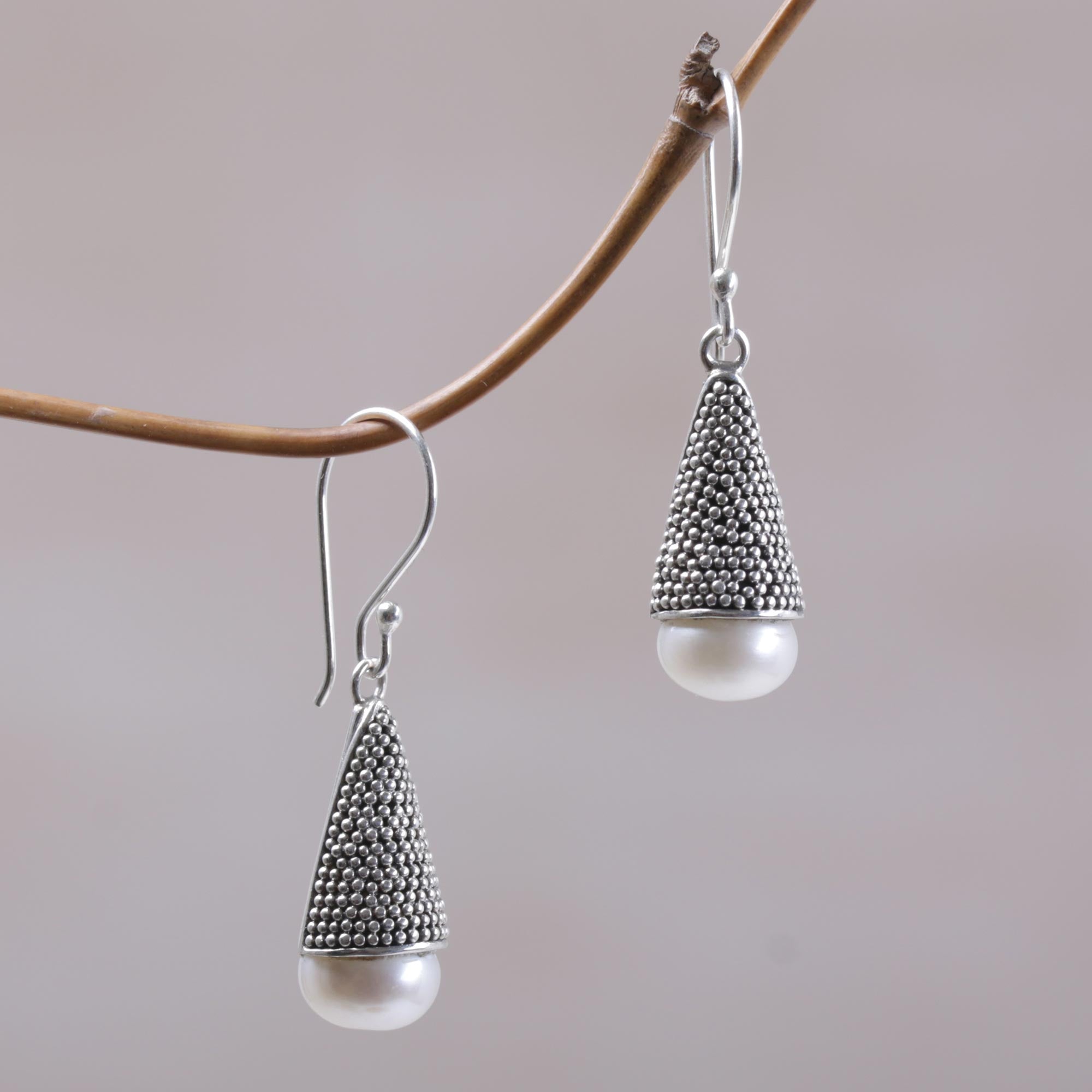 Premium Moonlight Cones Earrings: Indonesian Cultured Pearl & Sterling Silver