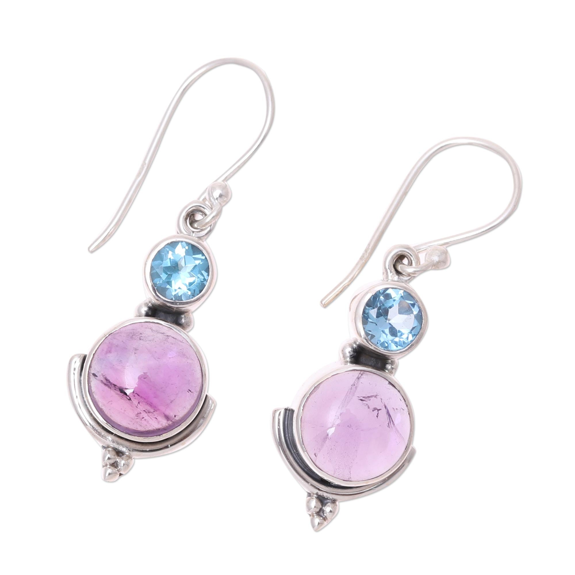 Premium Lively Harmony Amethyst & Blue Topaz Dangle Earrings - Handcrafted in India