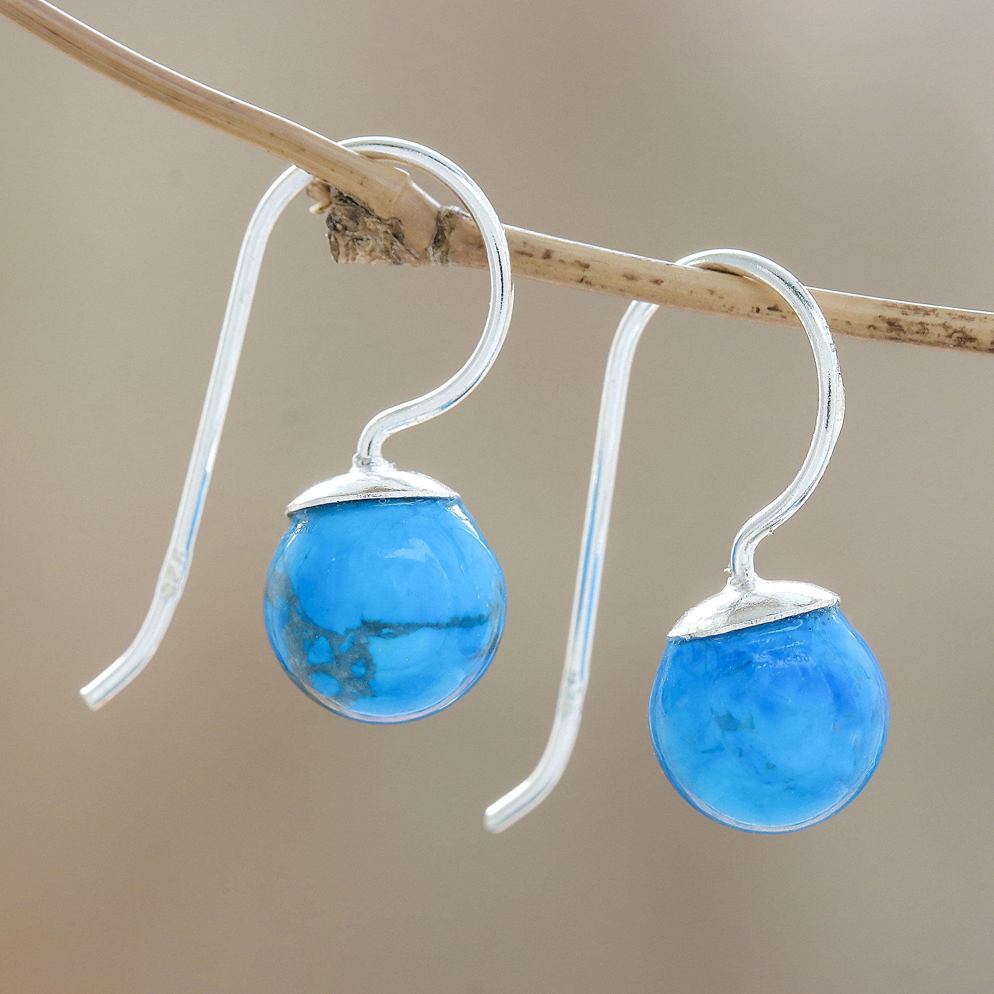 Premium Sterling Silver & Reconstituted Turquoise Drop Earrings – Elegant Handcrafted Design