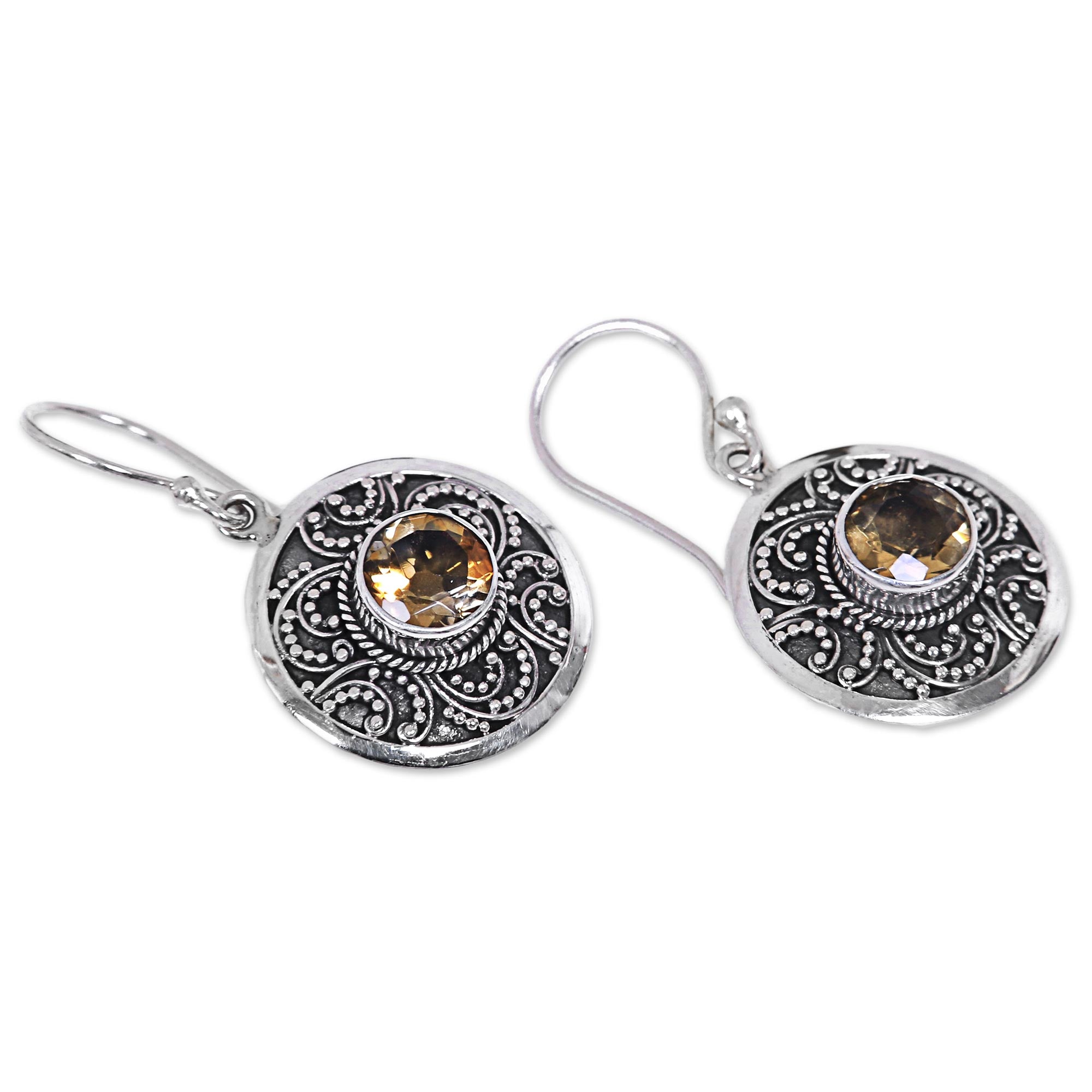 Premium Balinese Aura Sterling Silver Citrine Earrings - Fair Trade Handcrafted in Bali