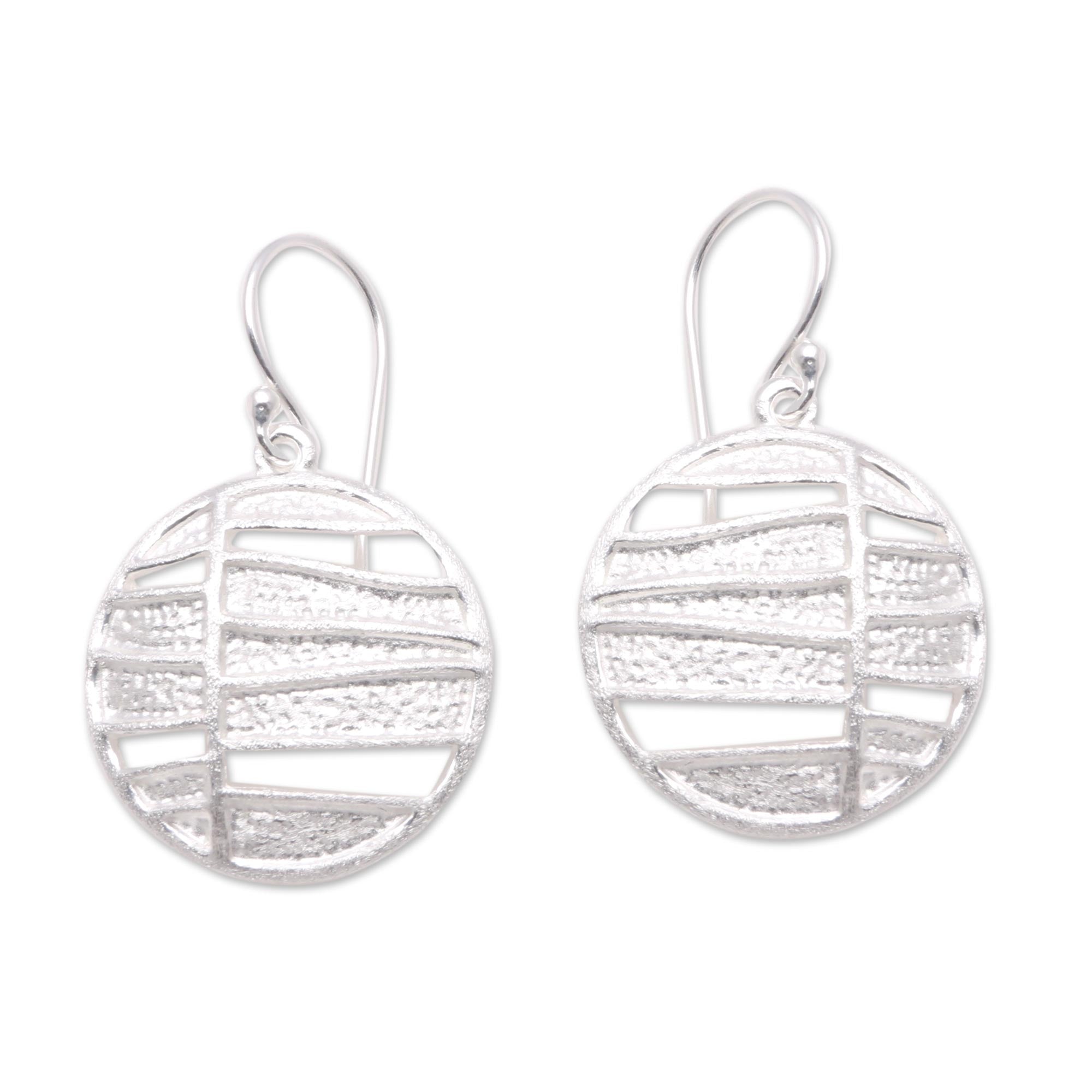 Premium Circular Sterling Silver Dangle Earrings - Handcrafted in Bali