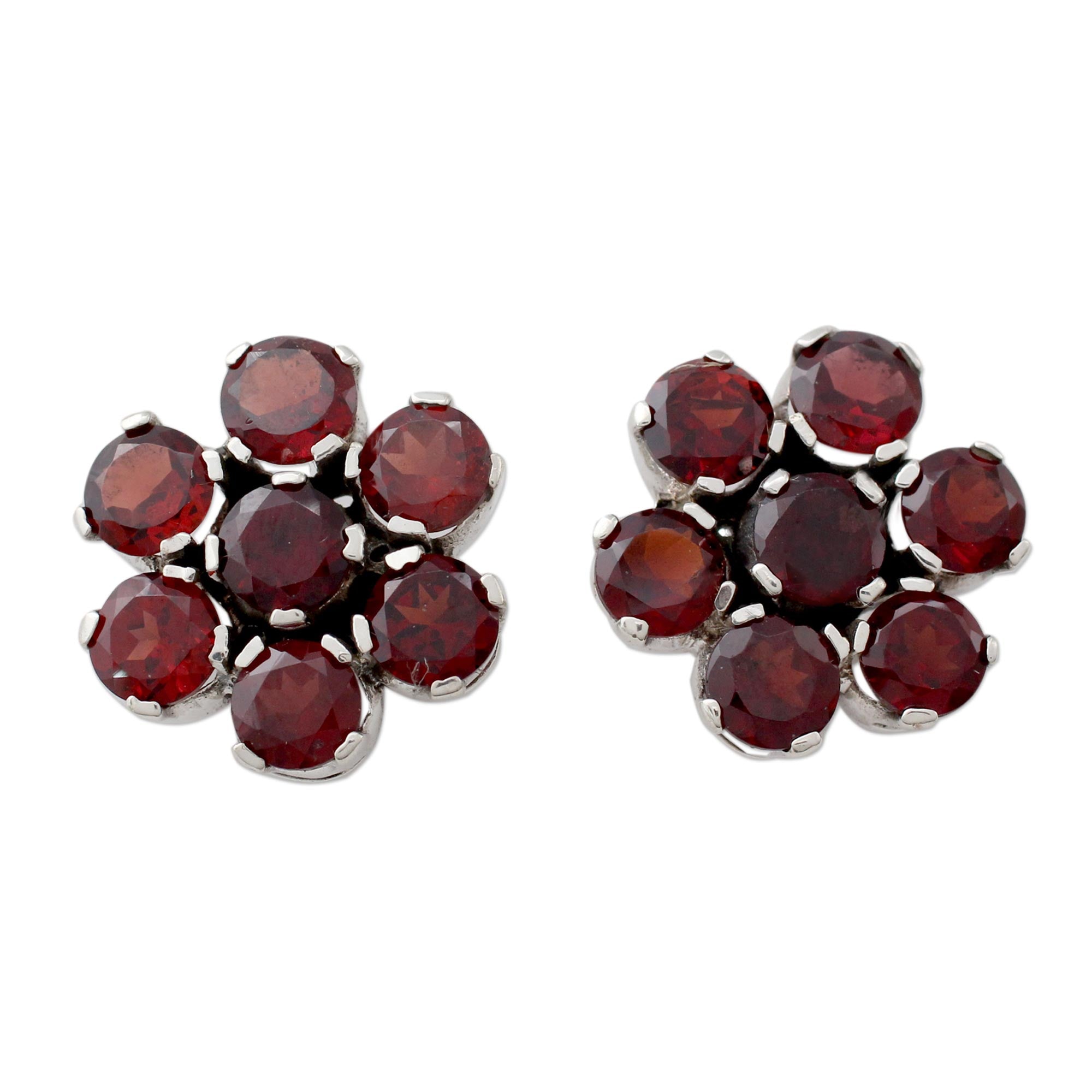 Premium Romantic Blossom Artisan Earrings with Garnet - Ultimate Floral Elegance