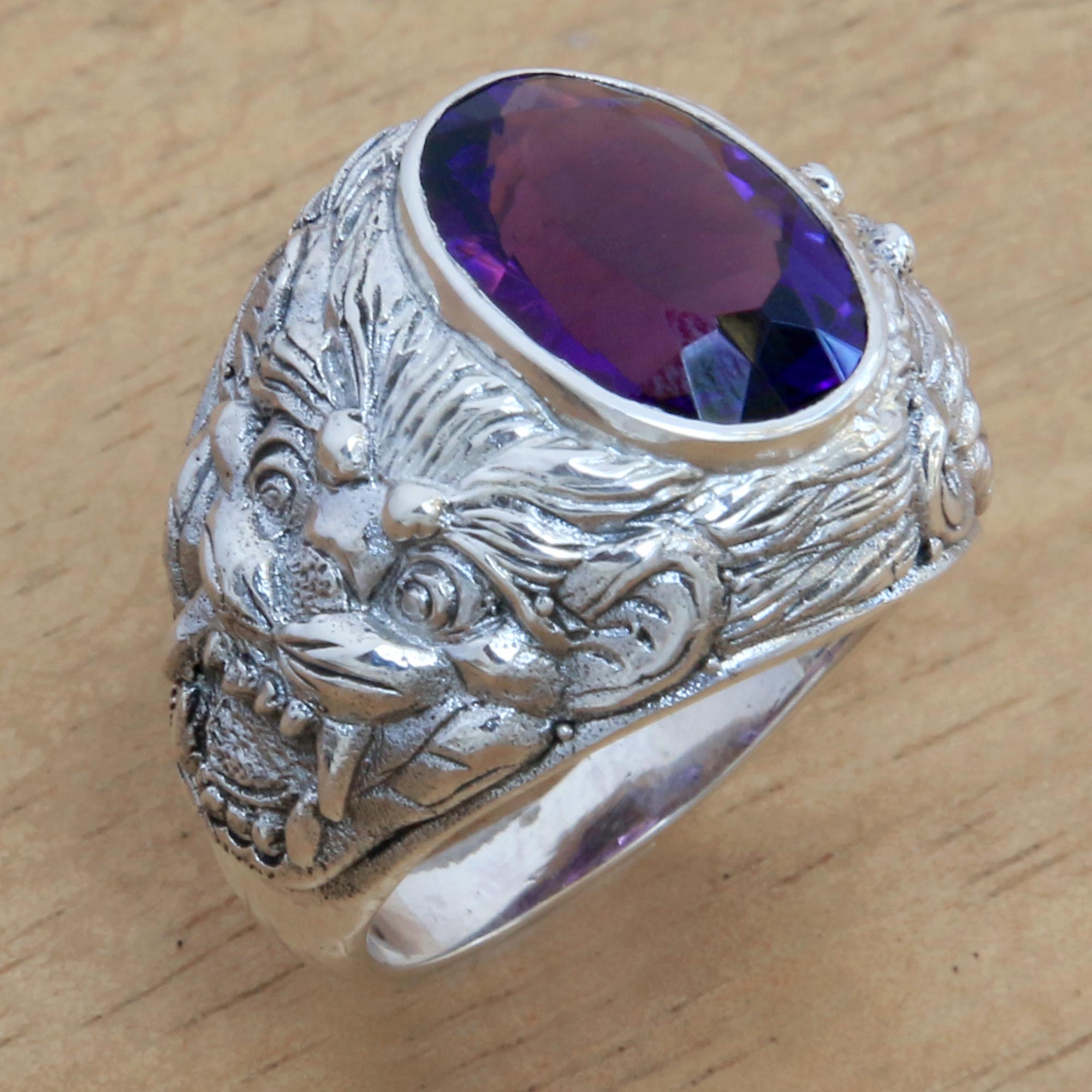 Premium Amethyst & Silver Barong Ring - Ultimate Protection & Style