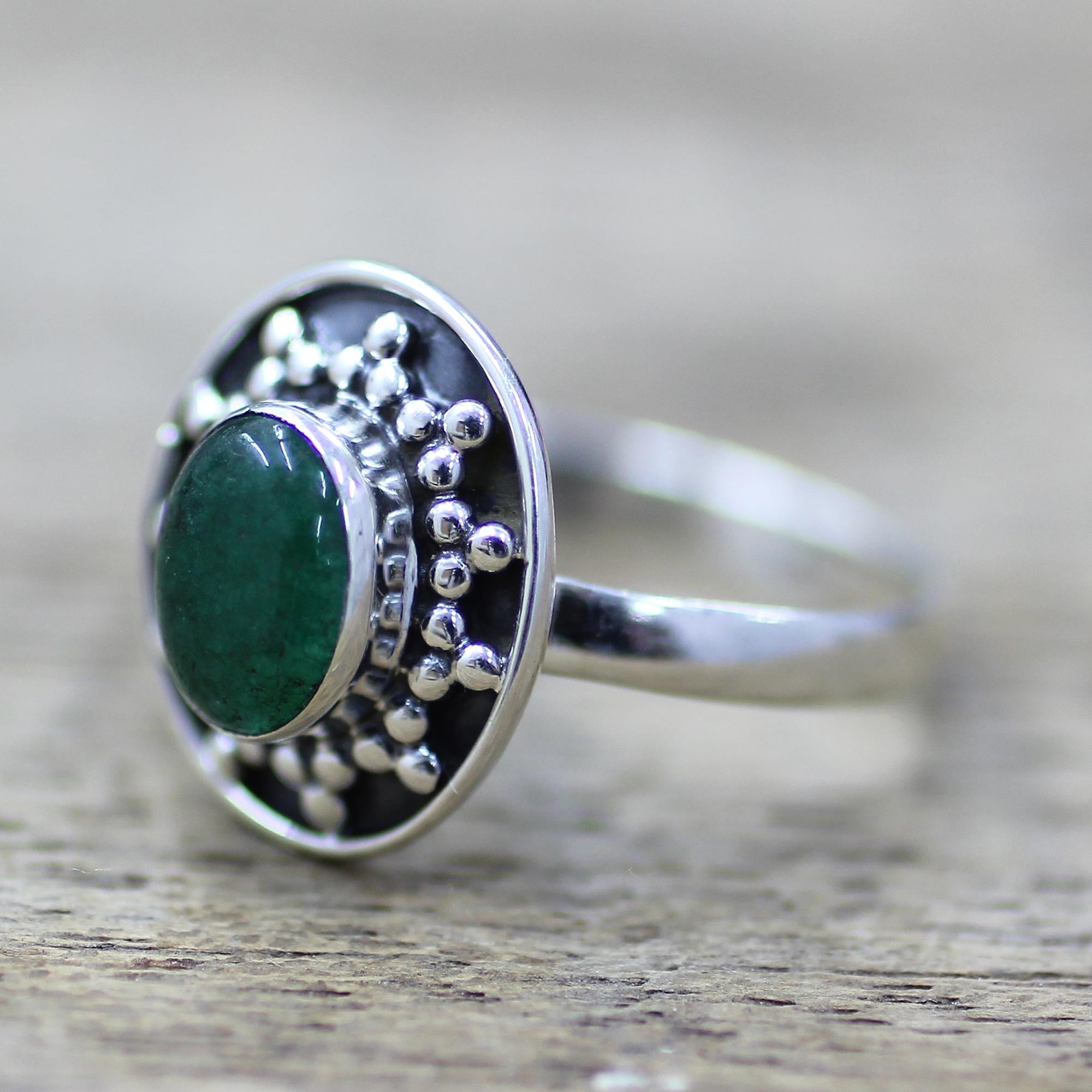 Premium Misty Sun Sterling Silver Green Quartz Statement Ring - Handcrafted in India