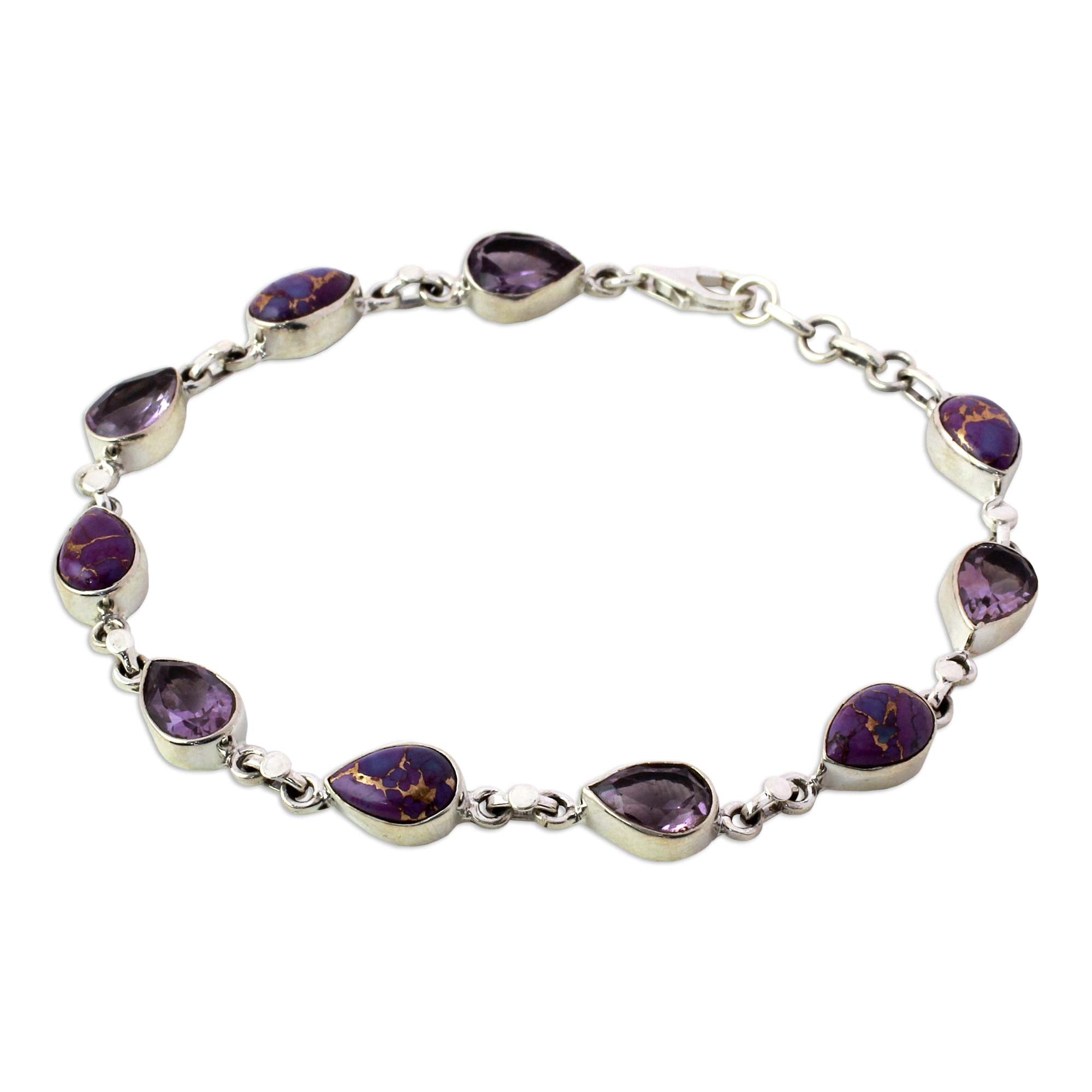 Premium Amethyst & Turquoise Sterling Silver Bracelet | Handcrafted in India